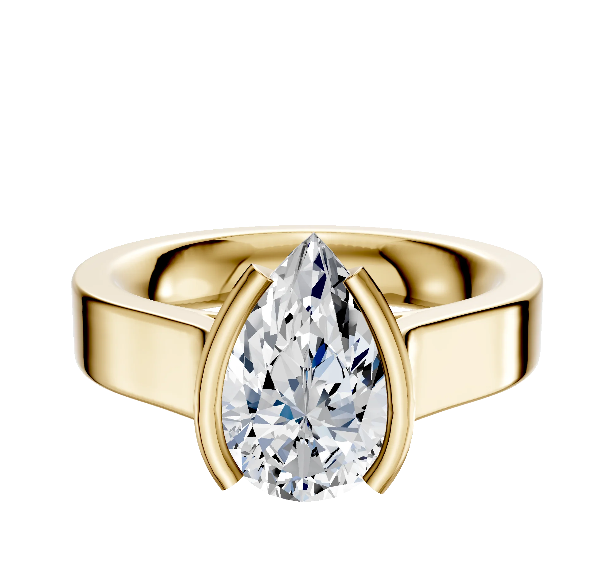 14K Yellow Gold Bezel Half Bezel North/South Cathedral Flat 4.0mm Engagement Ring
