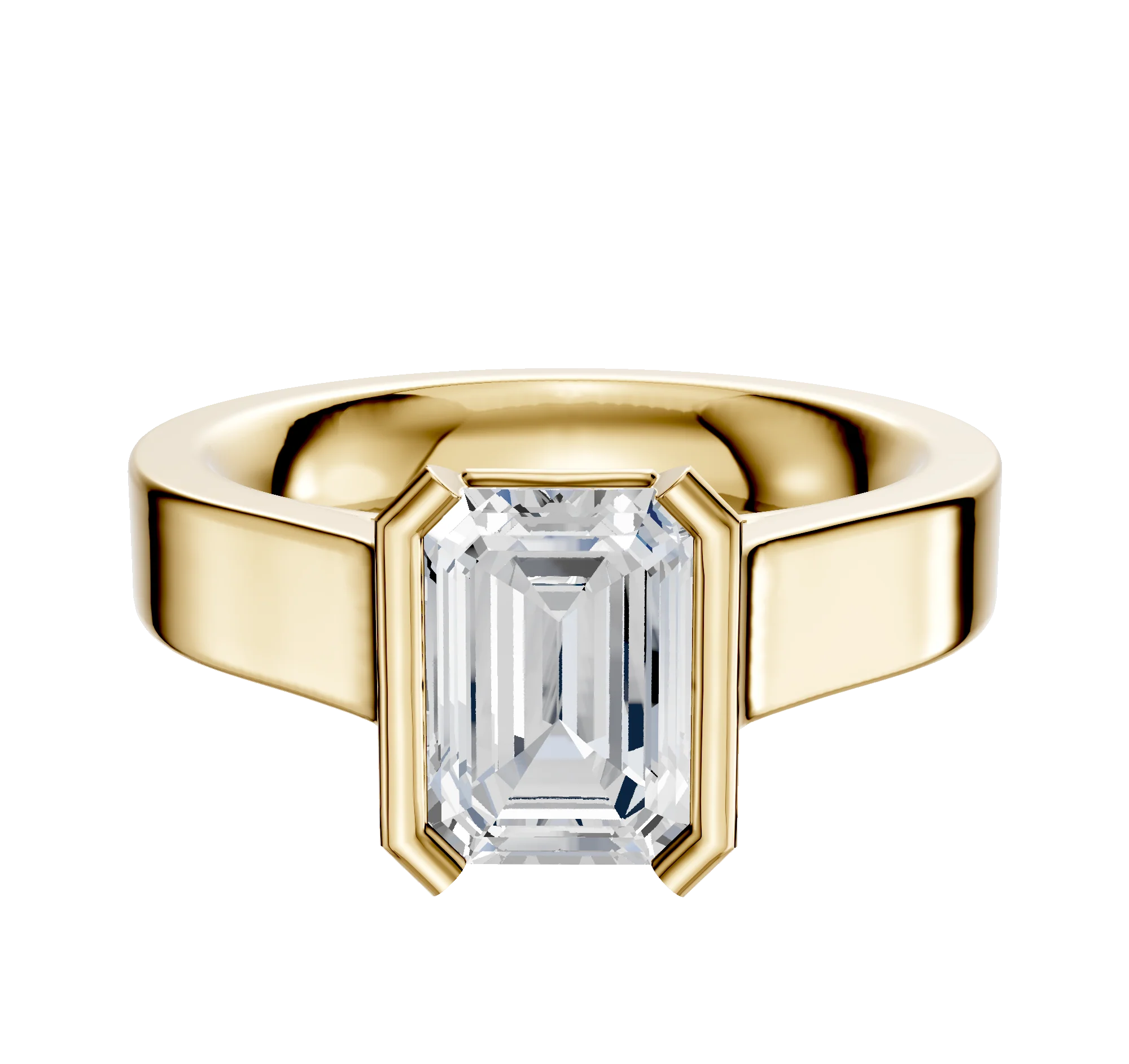 14K Yellow Gold Bezel Half Bezel North/South Cathedral Flat 4.0mm Engagement Ring