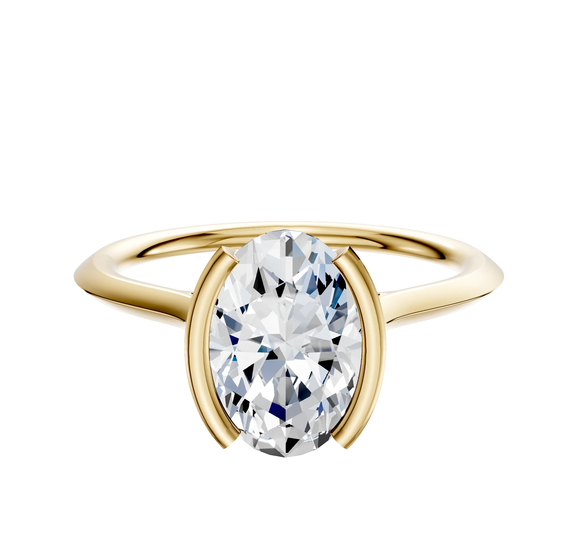 14K Yellow Gold Bezel Half Bezel North/South Cathedral Knife Edge 1.5mm Engagement Ring