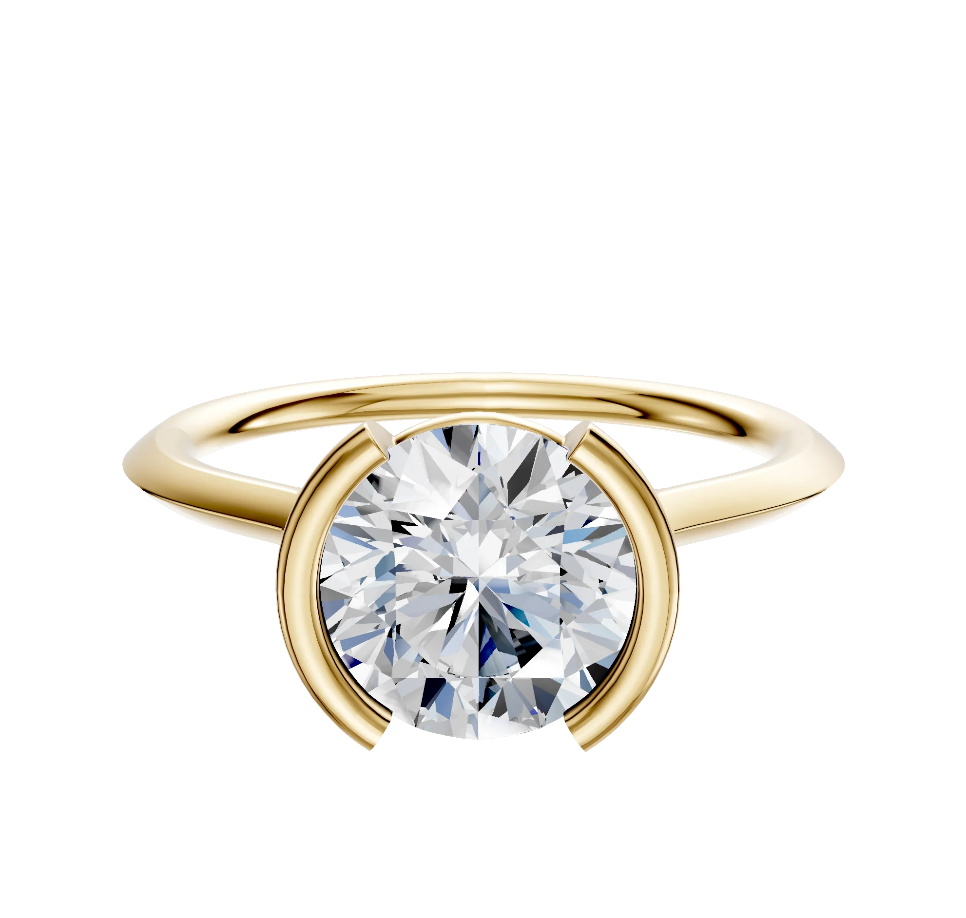 14K Yellow Gold Bezel Half Bezel North/South Cathedral Knife Edge 1.5mm Engagement Ring