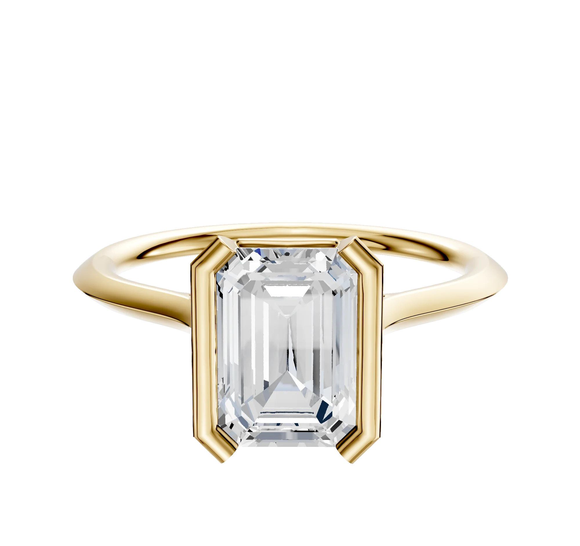 14K Yellow Gold Bezel Half Bezel North/South Cathedral Knife Edge 1.5mm Engagement Ring