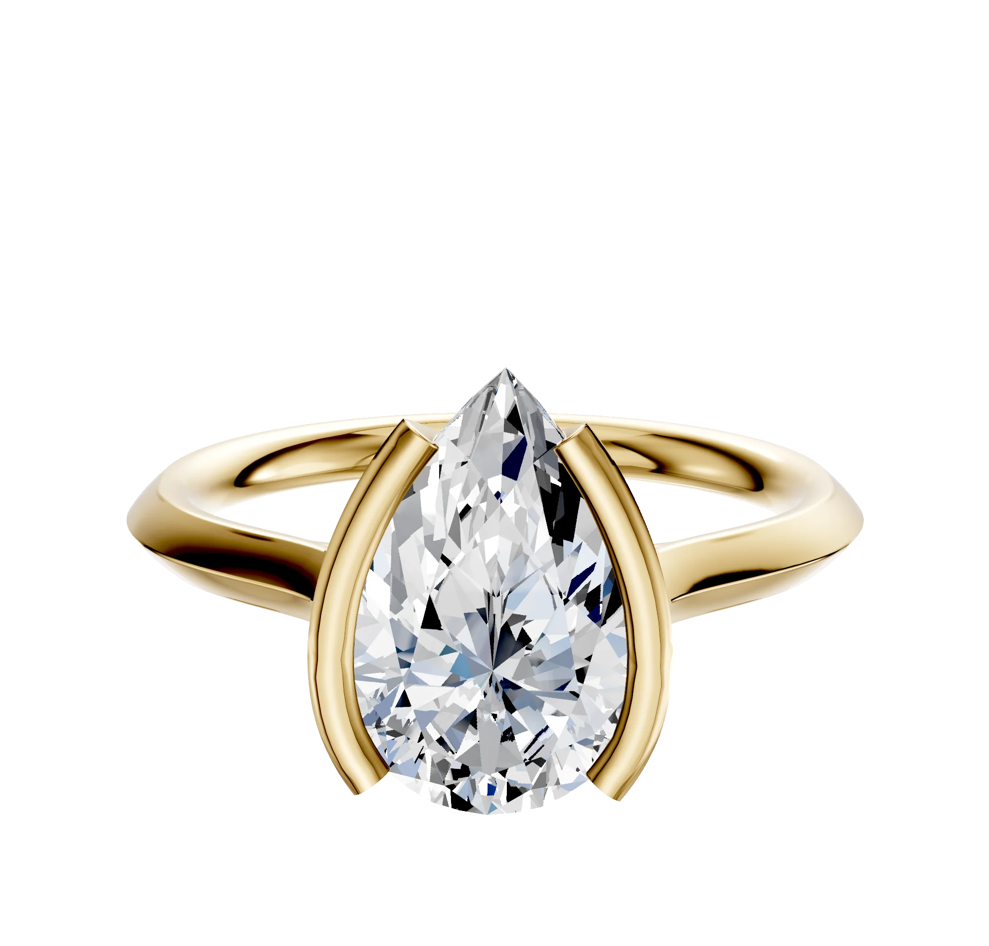 14K Yellow Gold Bezel Half Bezel North/South Cathedral Knife Edge 2.0mm Engagement Ring