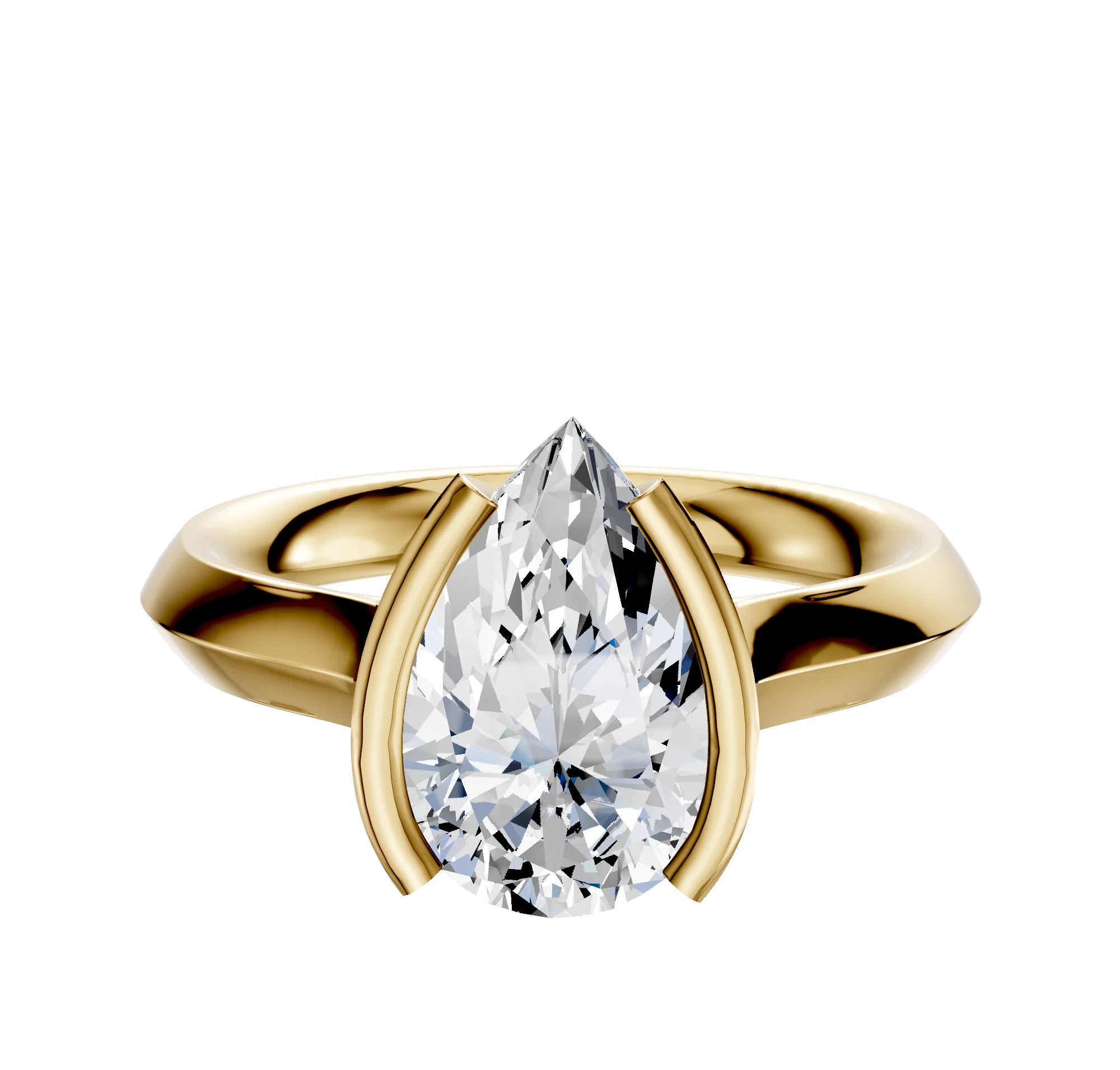 14K Yellow Gold Bezel Half Bezel North/South Cathedral Knife Edge 3.0mm Engagement Ring