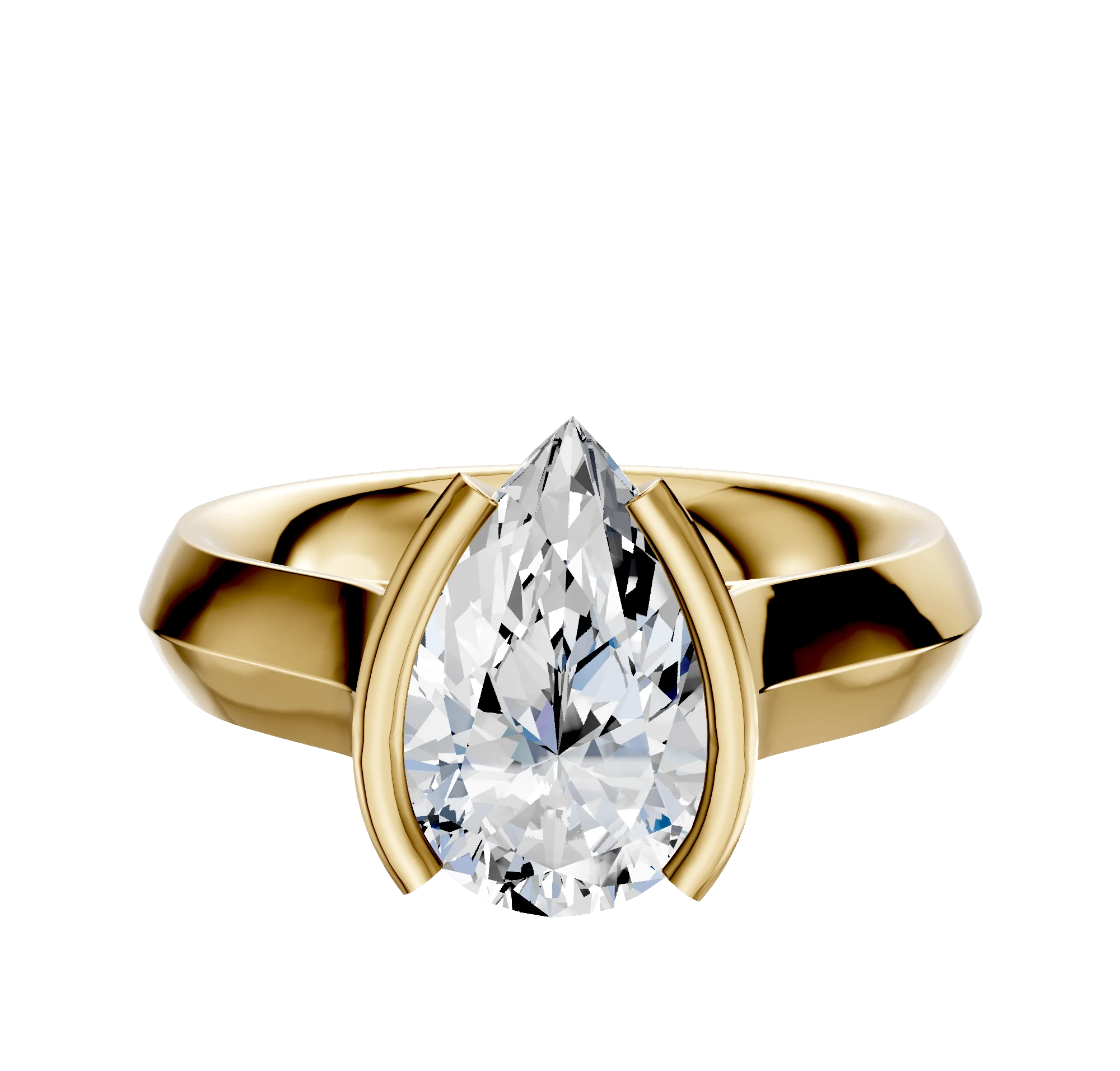 14K Yellow Gold Bezel Half Bezel North/South Cathedral Knife Edge 4.0mm Engagement Ring