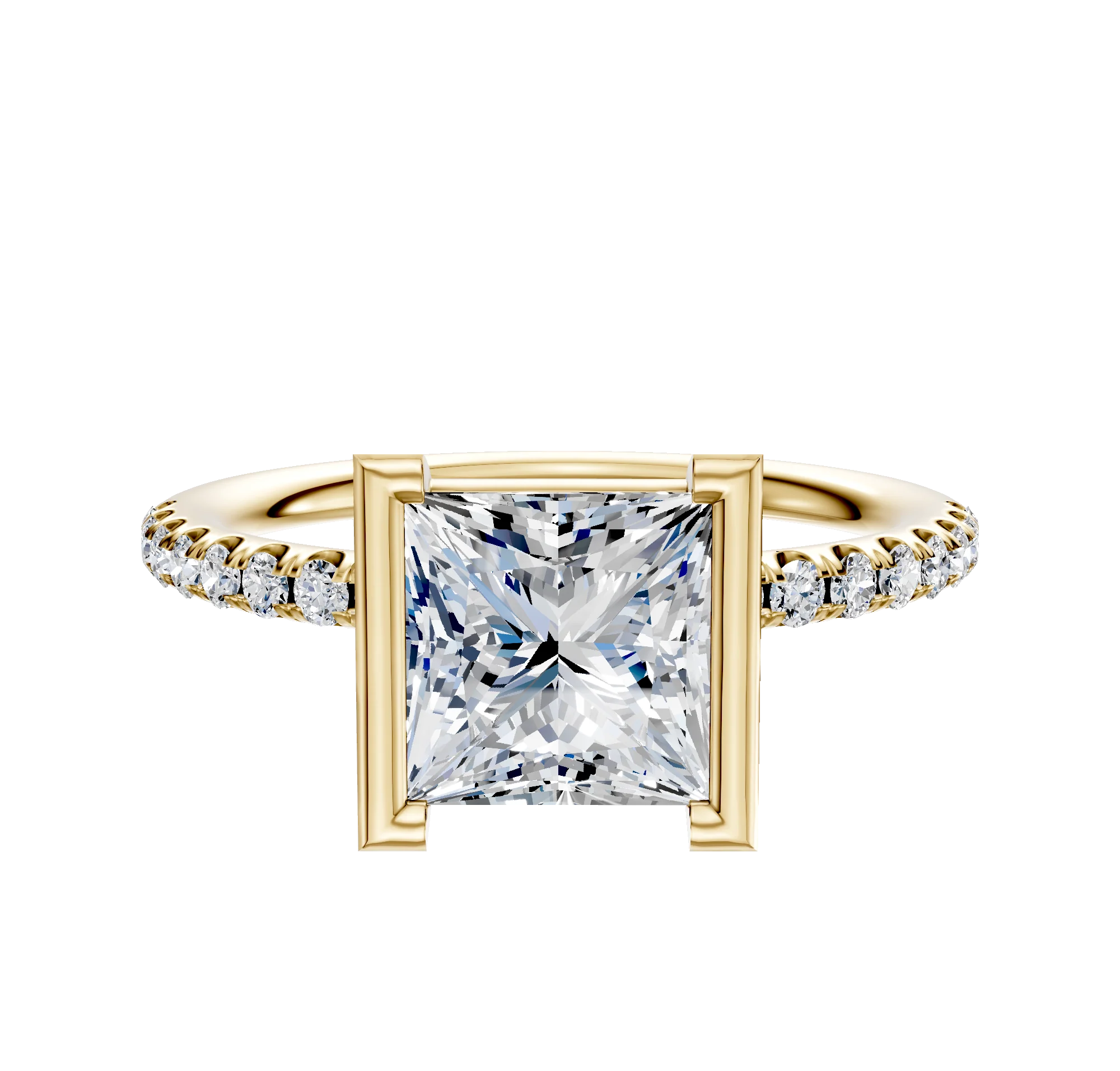 14K Yellow Gold Bezel Half Bezel North/South Classic Dome 1-Row-Pave 2.5mm Engagement Ring