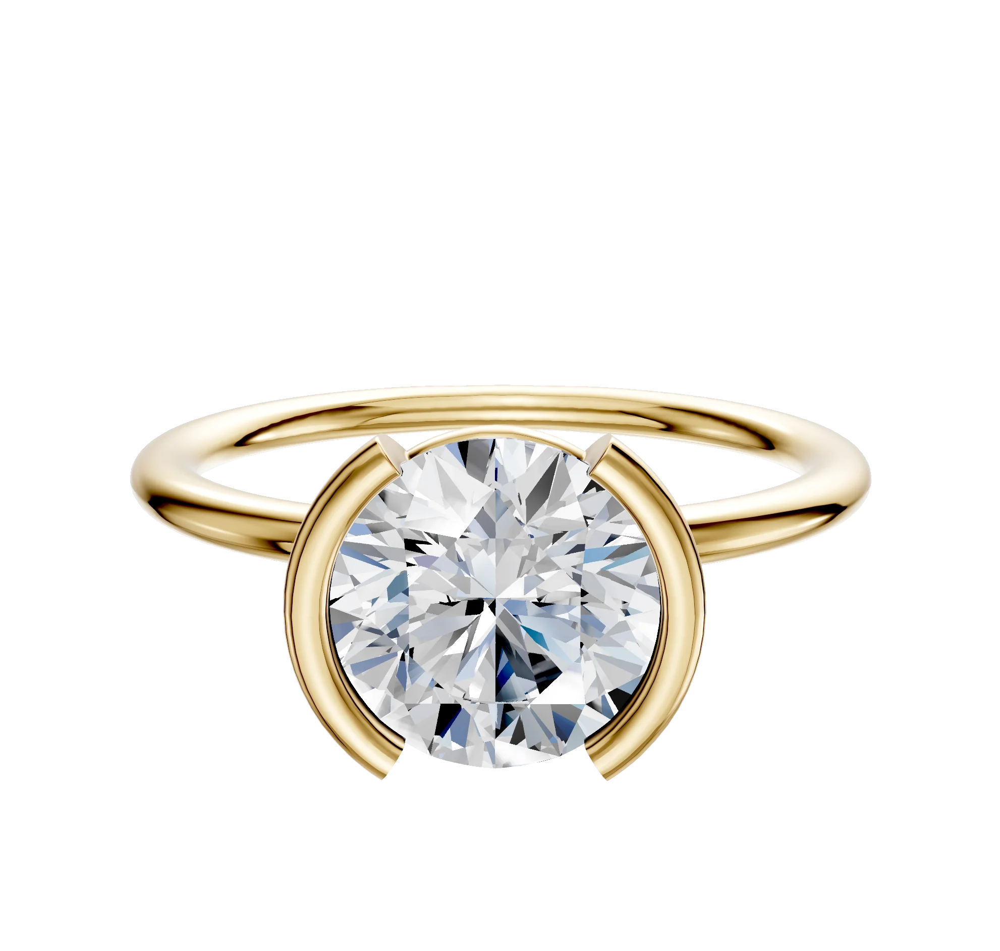 14K Yellow Gold Bezel Half Bezel North/South Classic Dome 1.5mm Engagement Ring