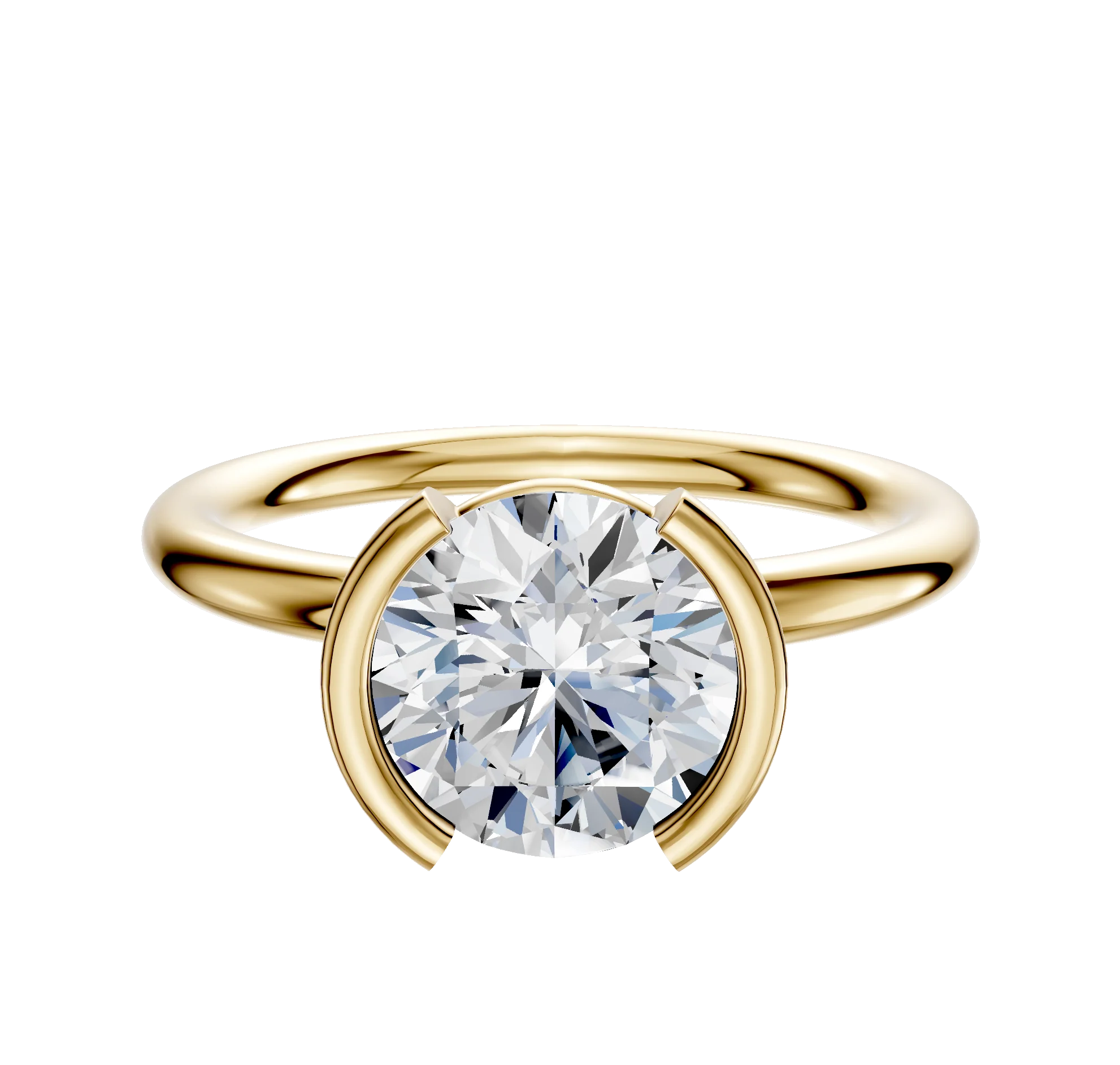 14K Yellow Gold Bezel Half Bezel North/South Classic Dome 2.0mm Engagement Ring