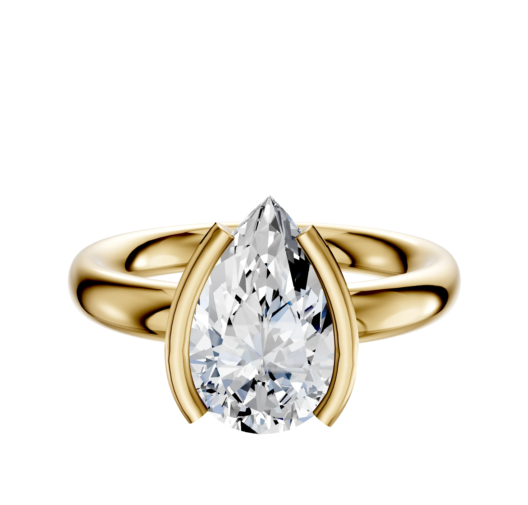 14K Yellow Gold Bezel Half Bezel North/South Classic Dome 3.0mm Engagement Ring