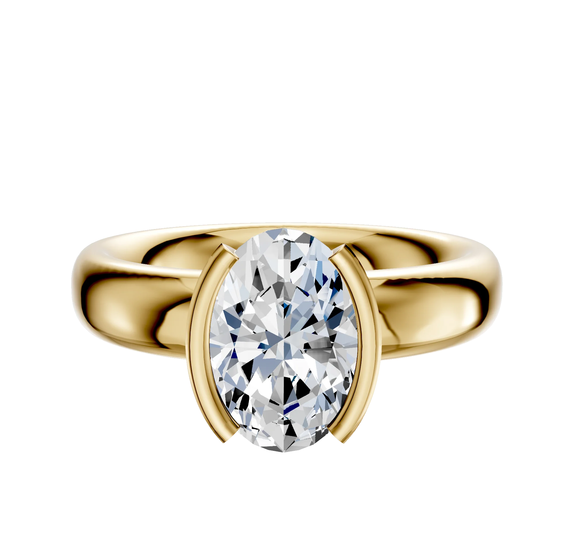 14K Yellow Gold Bezel Half Bezel North/South Classic Dome 4.0mm Engagement Ring