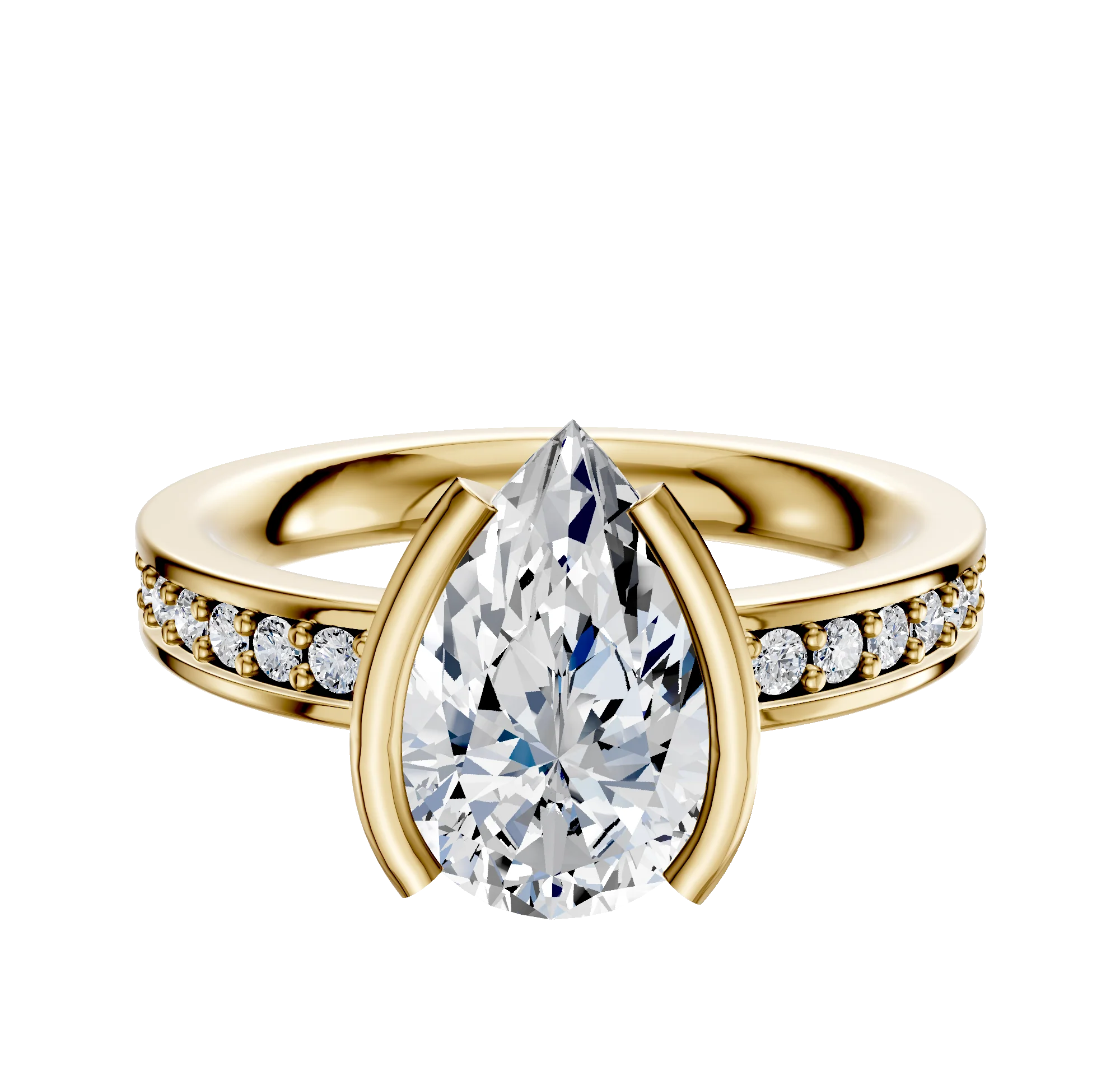 14K Yellow Gold Bezel Half Bezel North/South Classic Flat 1-Row-Pave 2.5mm Engagement Ring