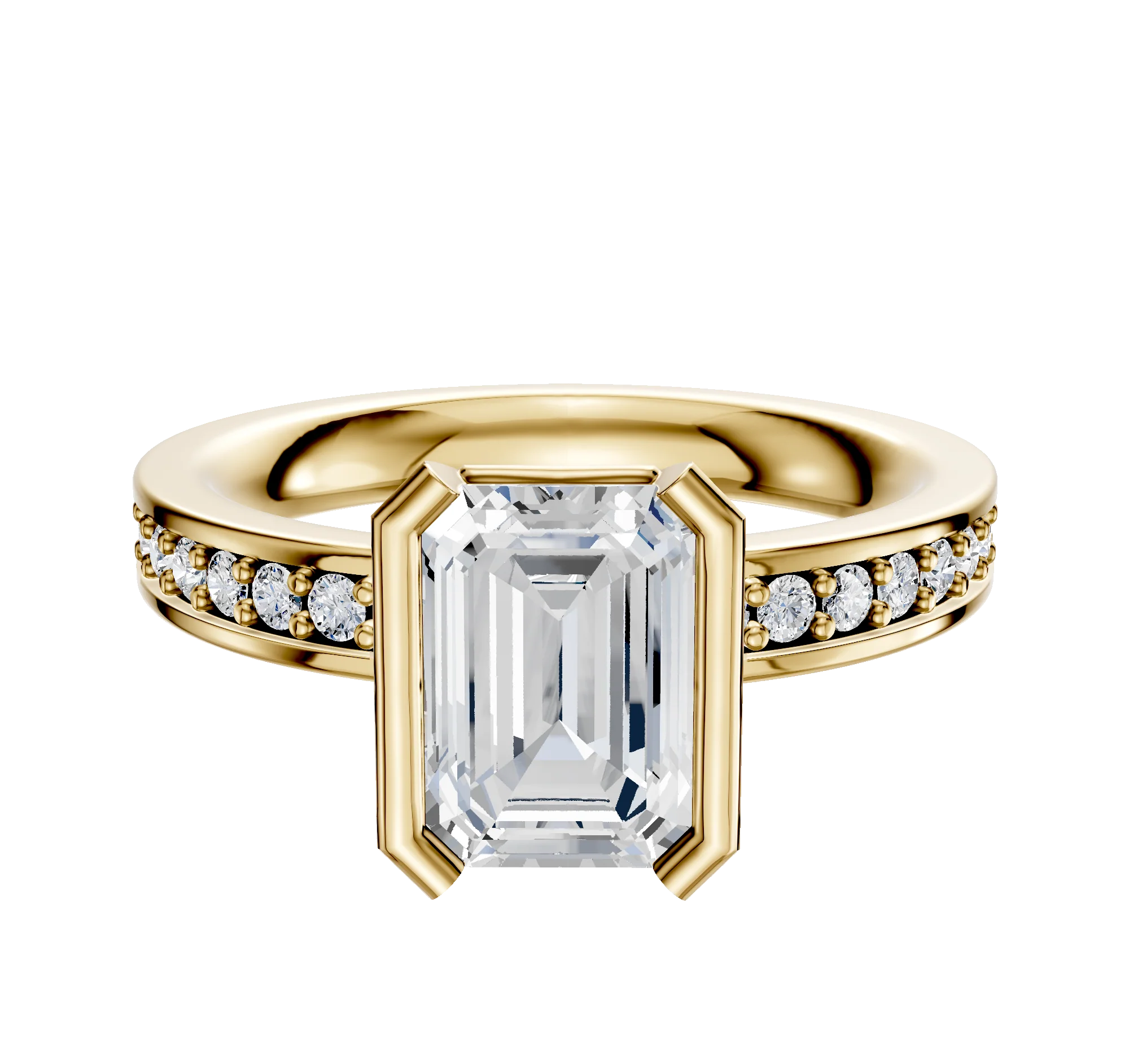 14K Yellow Gold Bezel Half Bezel North/South Classic Flat 1-Row-Pave 2.5mm Engagement Ring