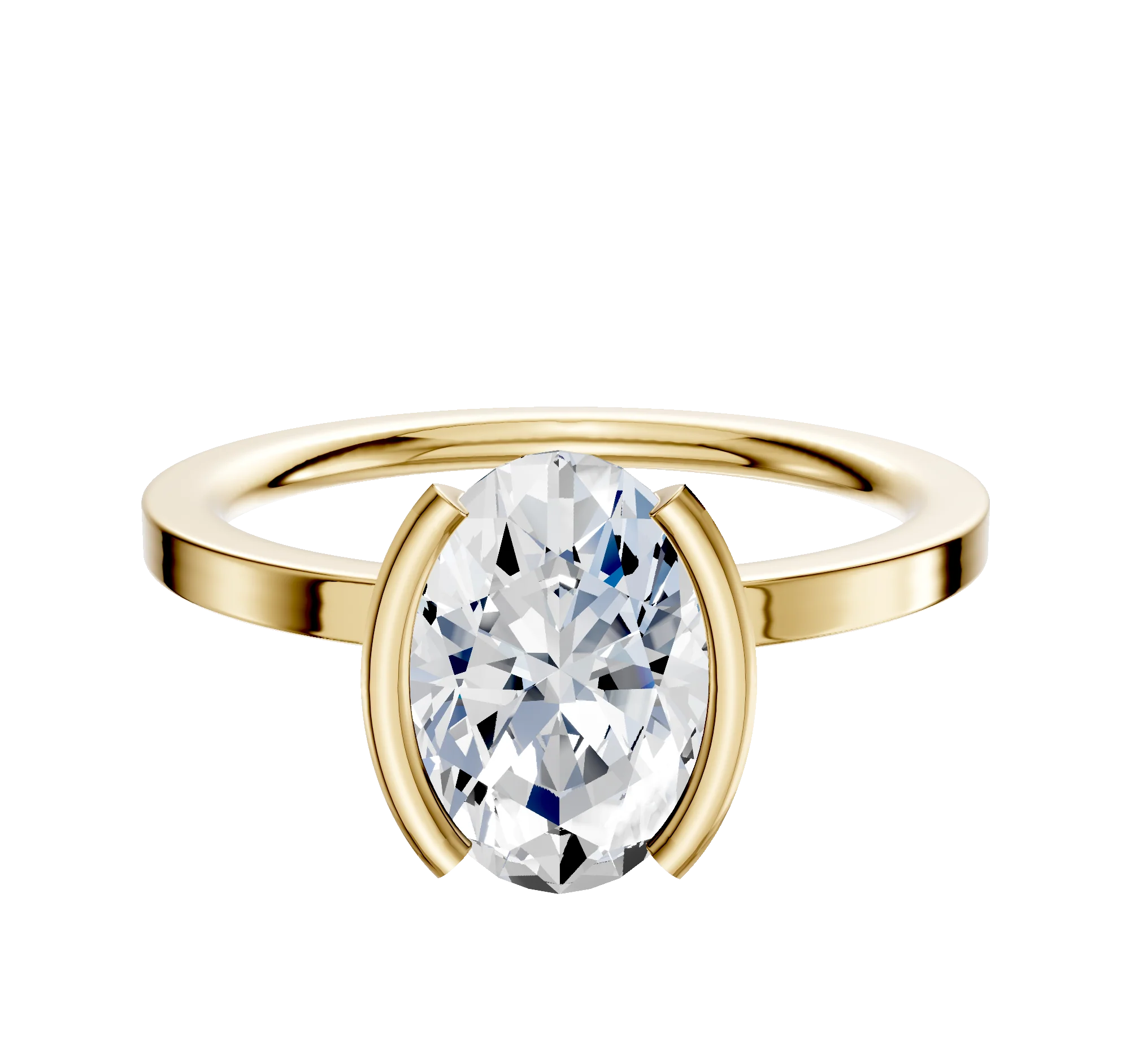14K Yellow Gold Bezel Half Bezel North/South Classic Flat 1.5mm Engagement Ring