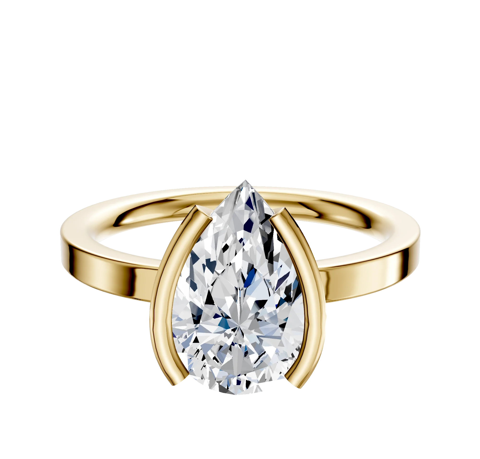 14K Yellow Gold Bezel Half Bezel North/South Classic Flat 2.0mm Engagement Ring