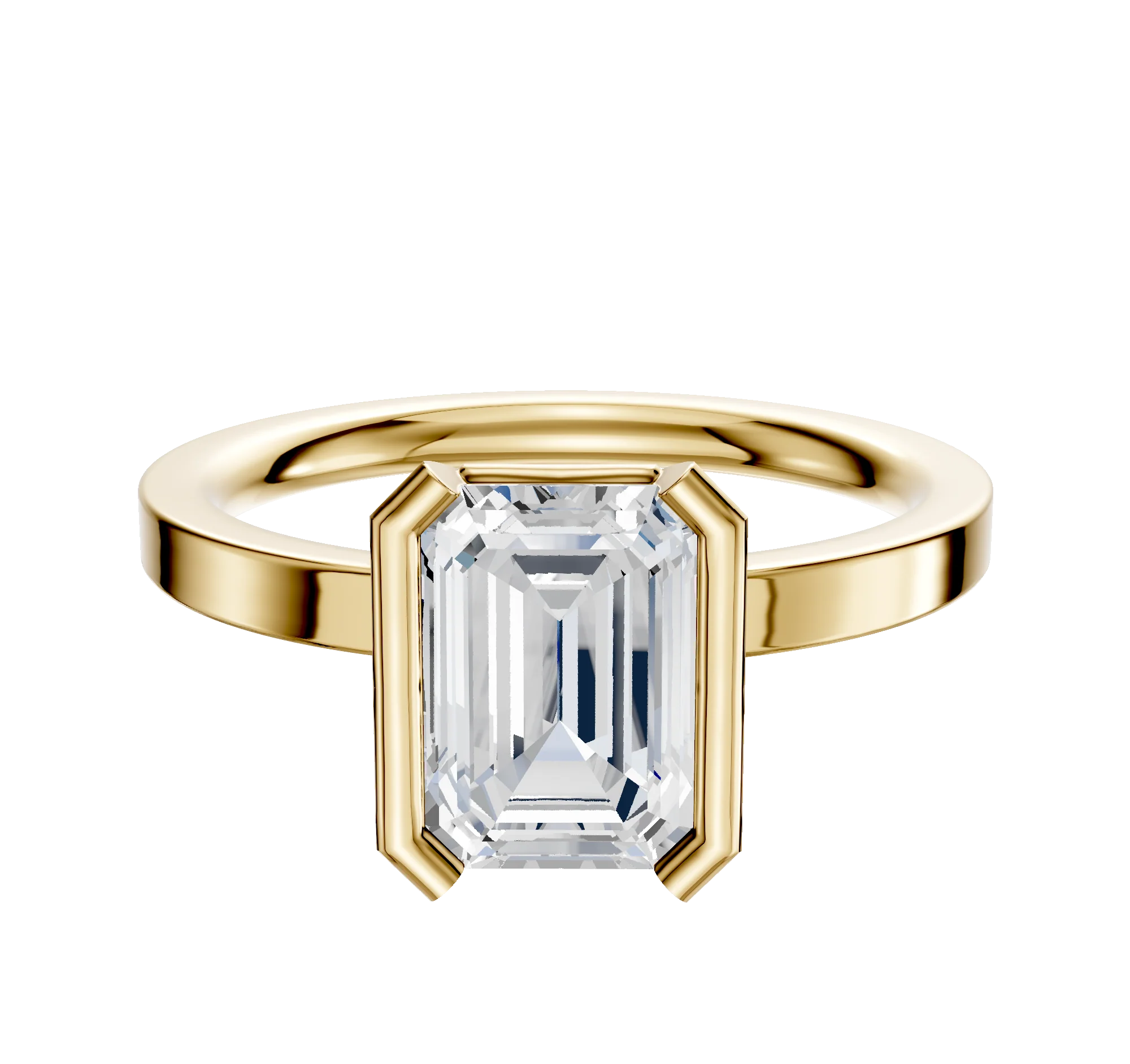 14K Yellow Gold Bezel Half Bezel North/South Classic Flat 2.0mm Engagement Ring