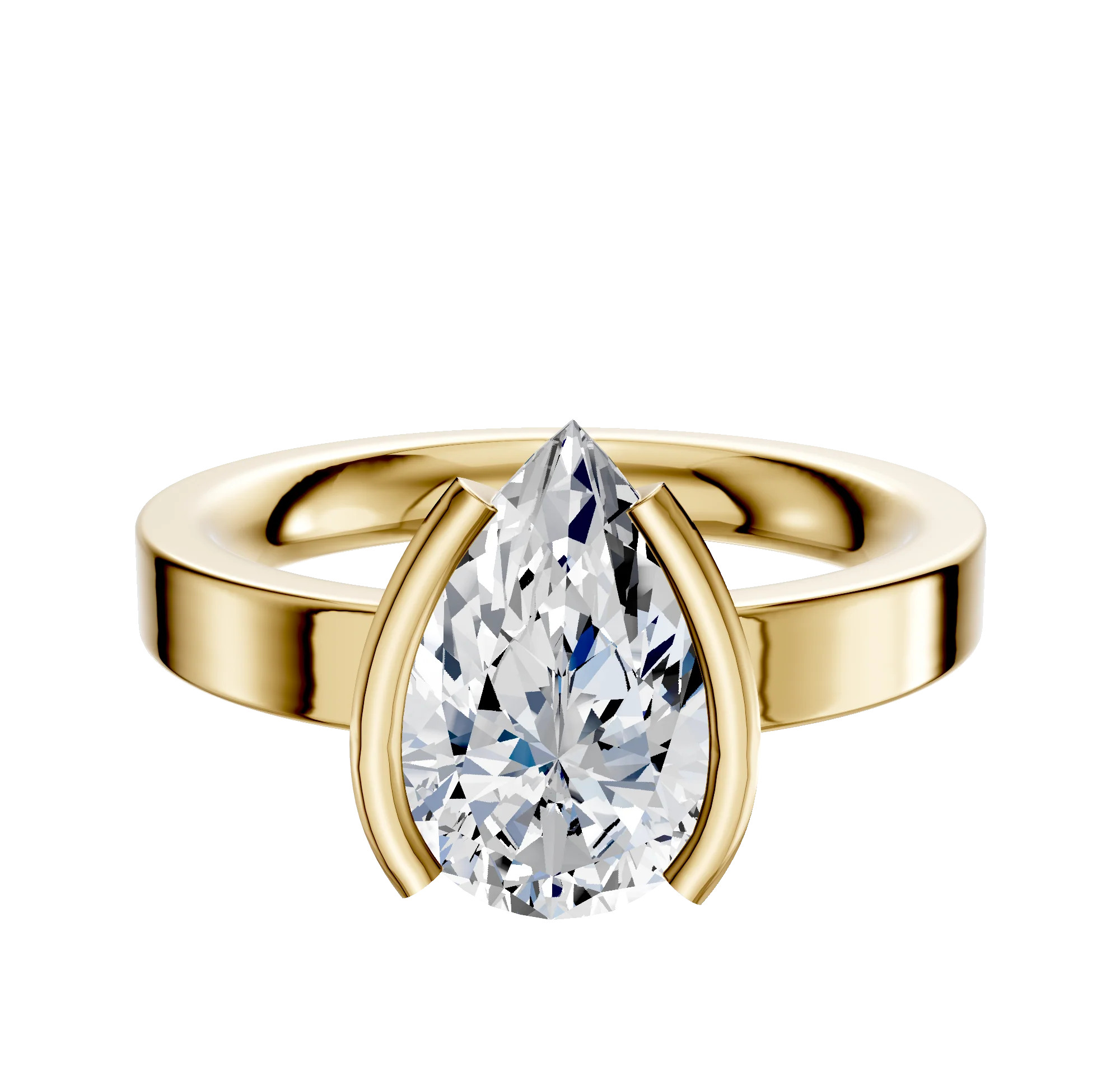 14K Yellow Gold Bezel Half Bezel North/South Classic Flat 3.0mm Engagement Ring