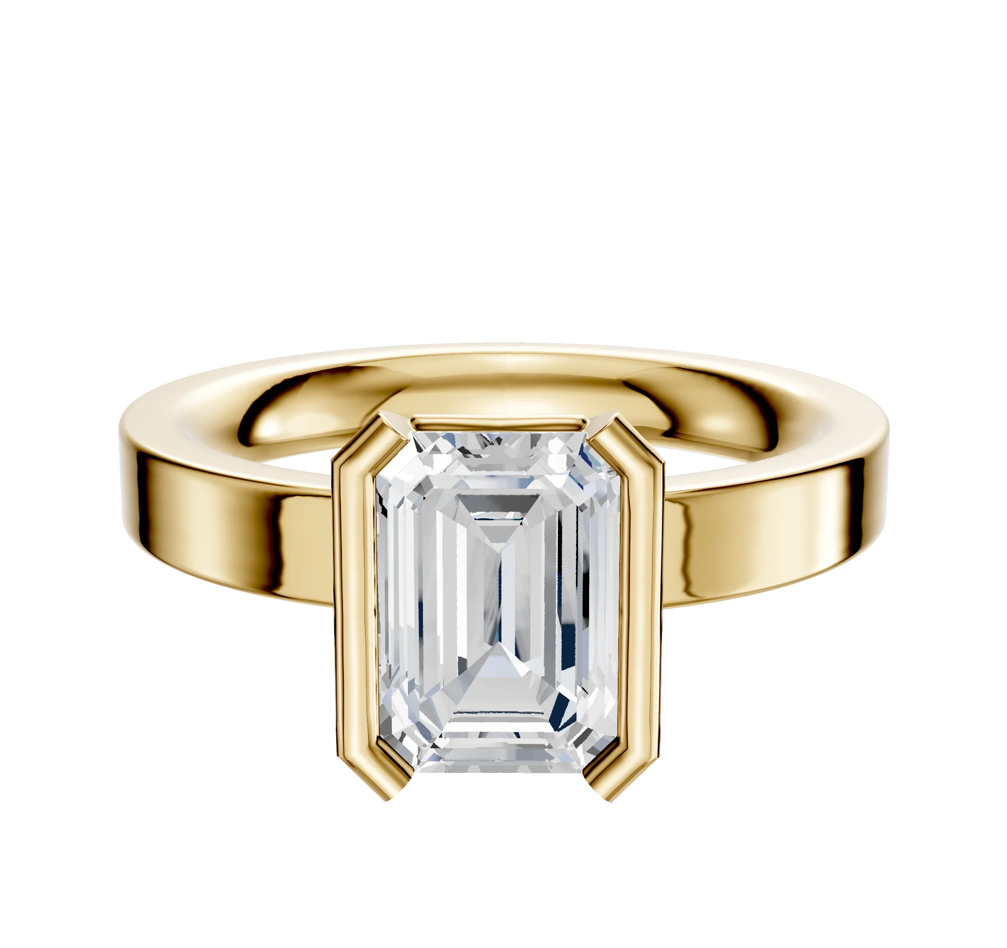 14K Yellow Gold Bezel Half Bezel North/South Classic Flat 3.0mm Engagement Ring