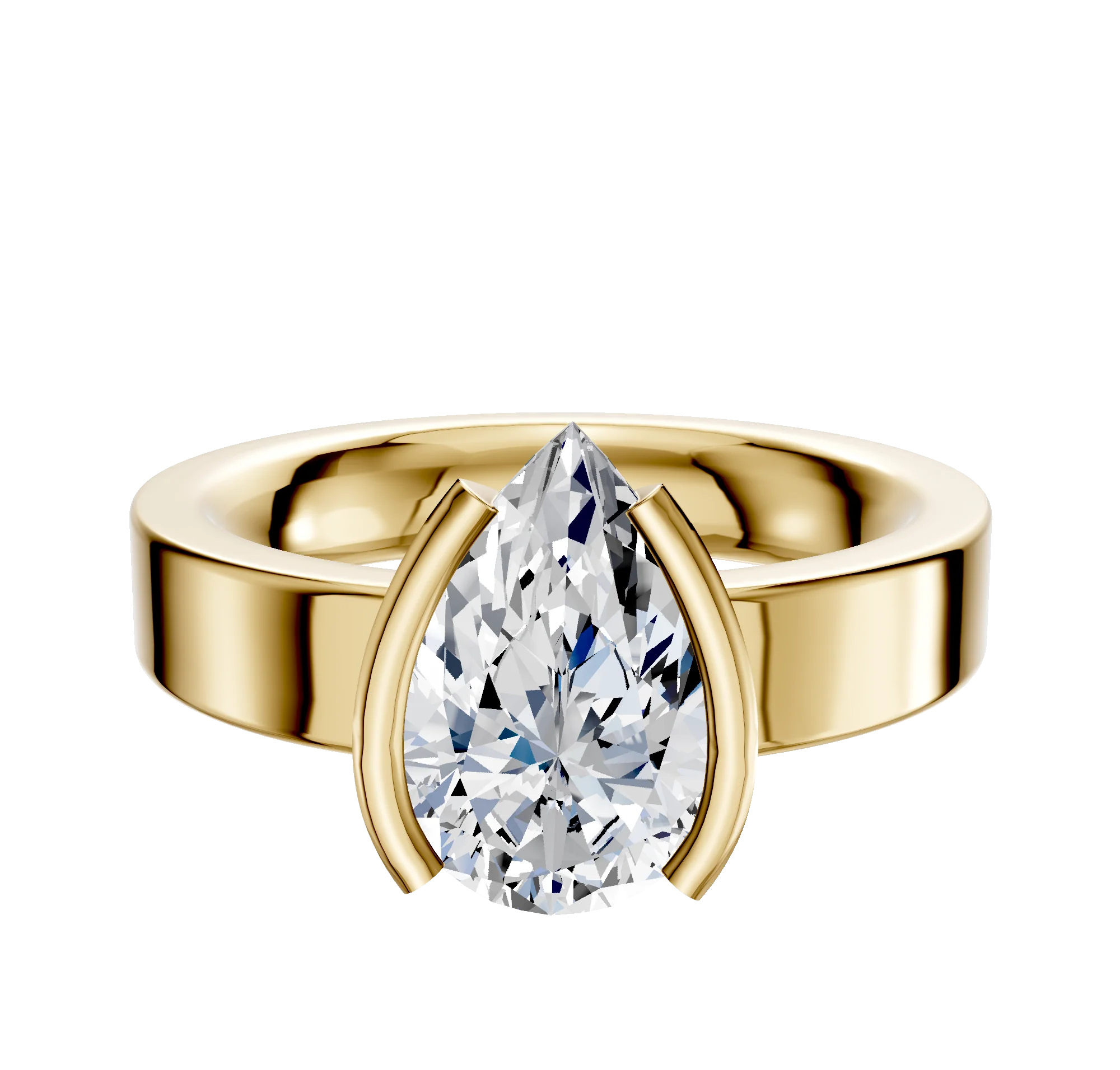 14K Yellow Gold Bezel Half Bezel North/South Classic Flat 4.0mm Engagement Ring
