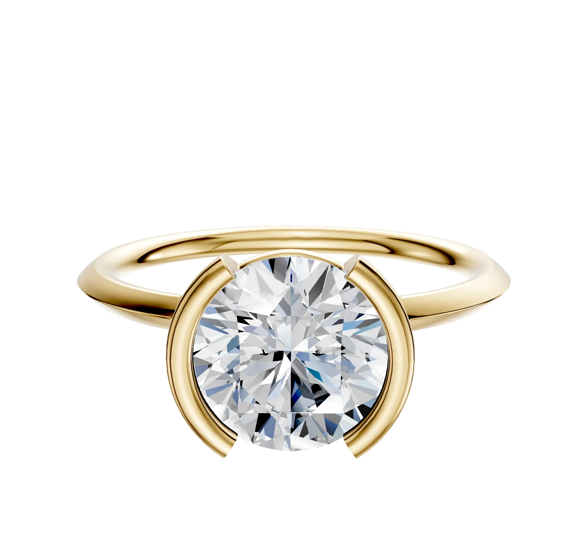 14K Yellow Gold Bezel Half Bezel North/South Classic Knife Edge 1.5mm Engagement Ring