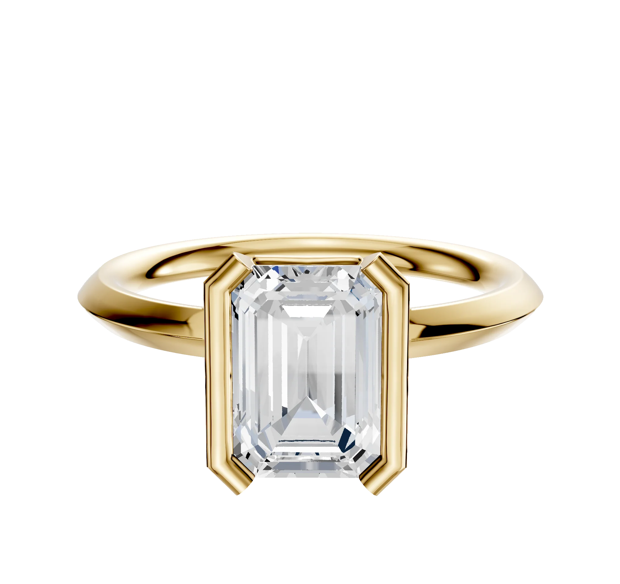 14K Yellow Gold Bezel Half Bezel North/South Classic Knife Edge 2.0mm Engagement Ring