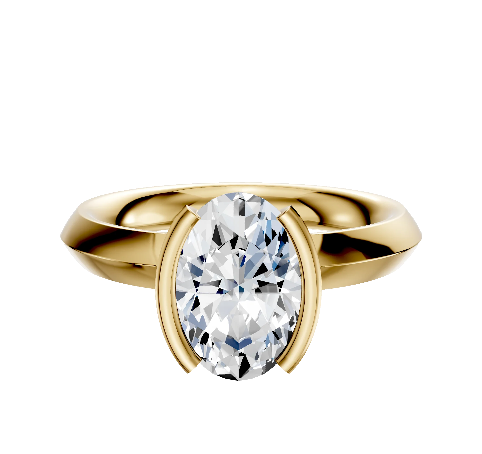14K Yellow Gold Bezel Half Bezel North/South Classic Knife Edge 3.0mm Engagement Ring