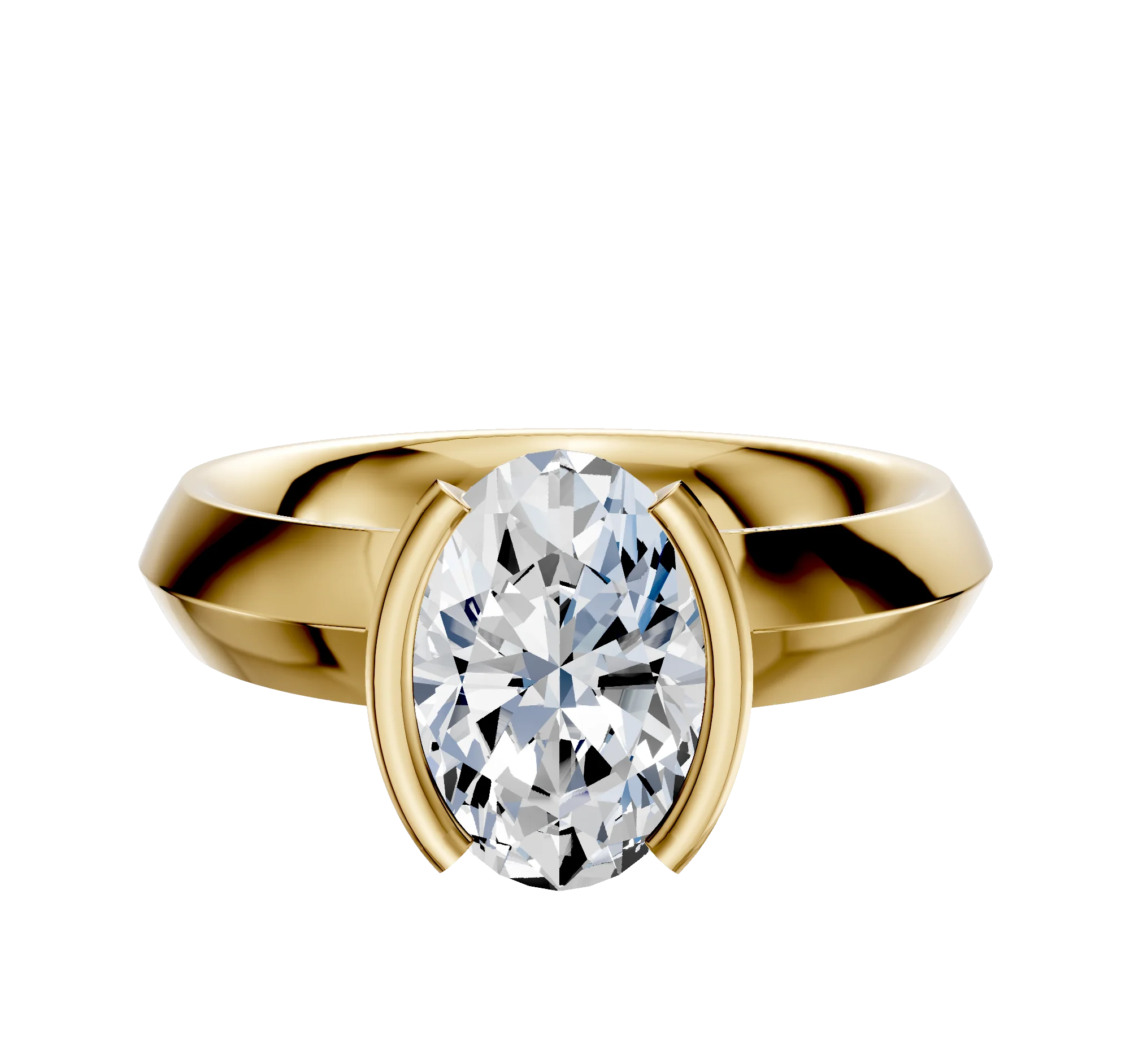14K Yellow Gold Bezel Half Bezel North/South Classic Knife Edge 4.0mm Engagement Ring