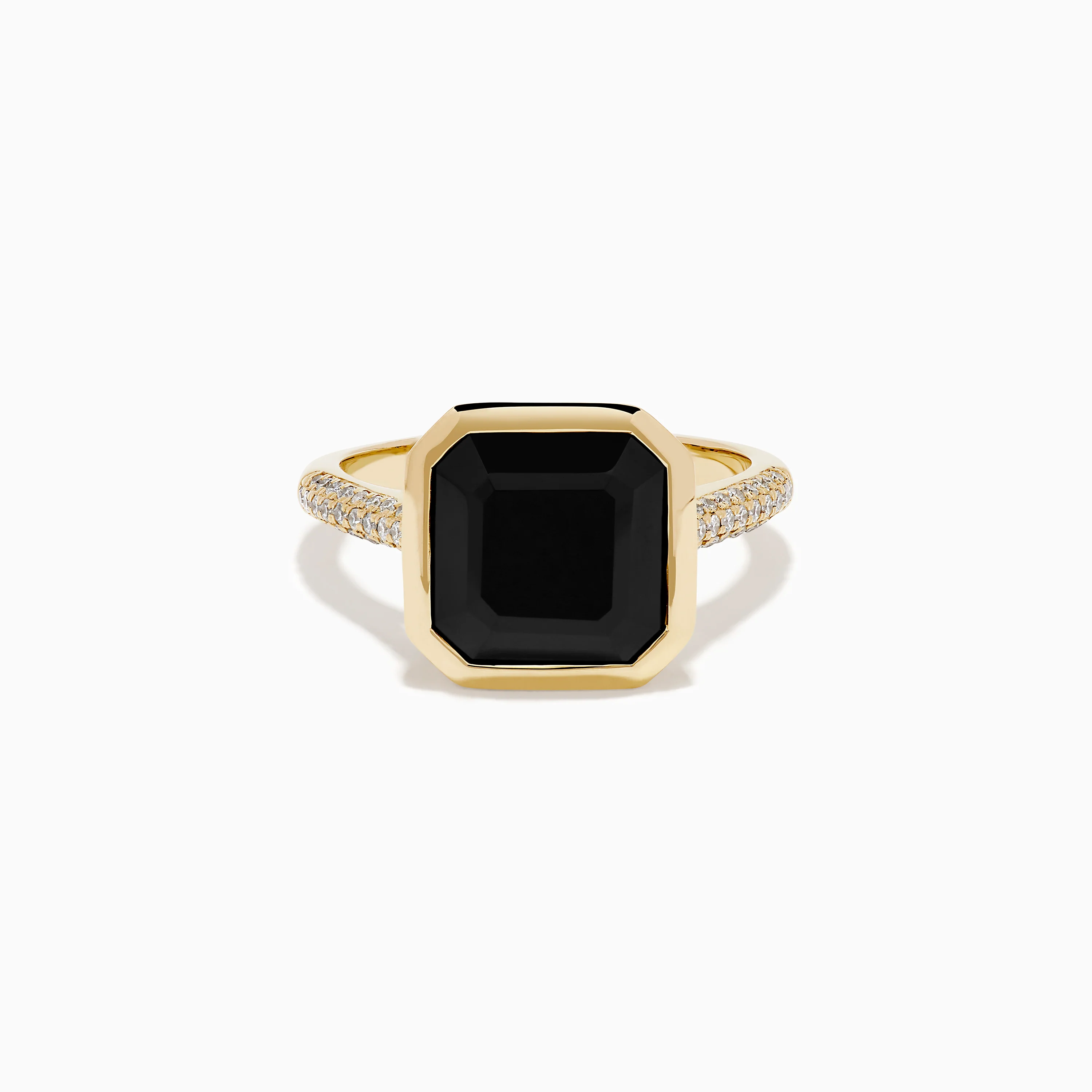 14K Yellow Gold Bezel Set Black Onyx and Diamond Ring