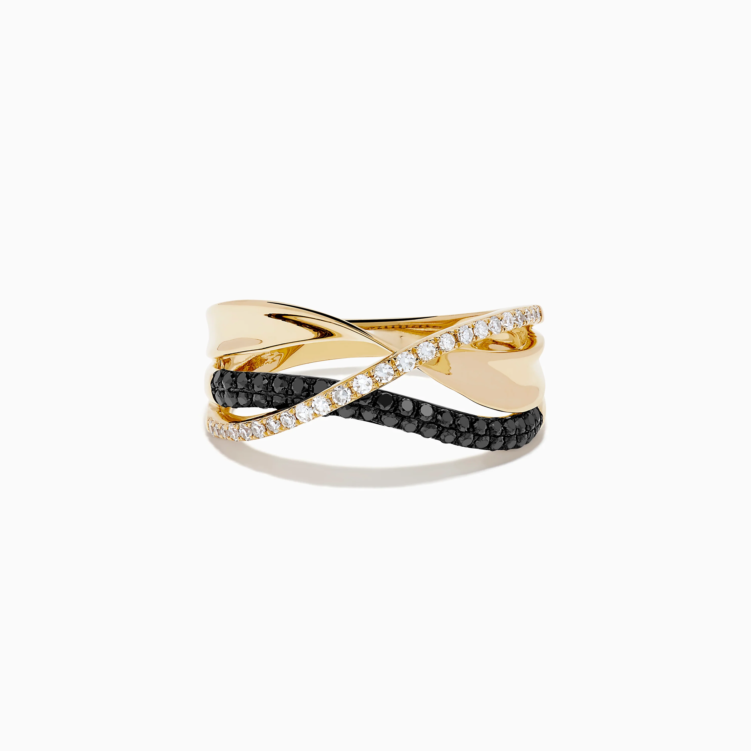 14K Yellow Gold Black and White Diamond Crossover Ring