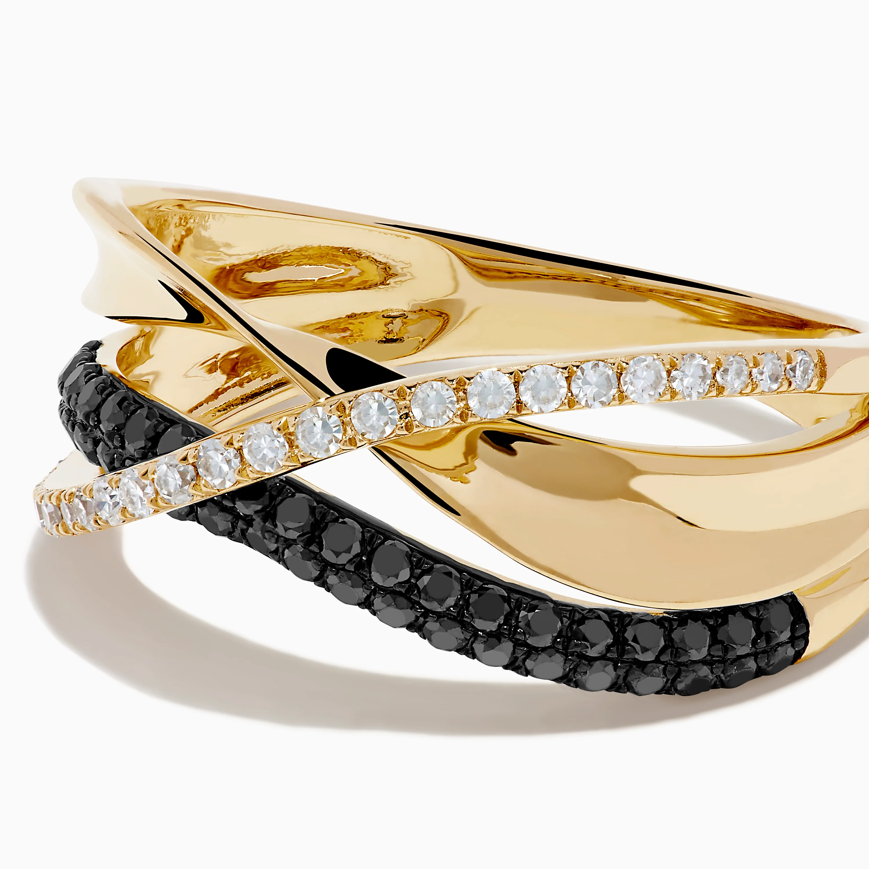 14K Yellow Gold Black and White Diamond Crossover Ring - Image 2