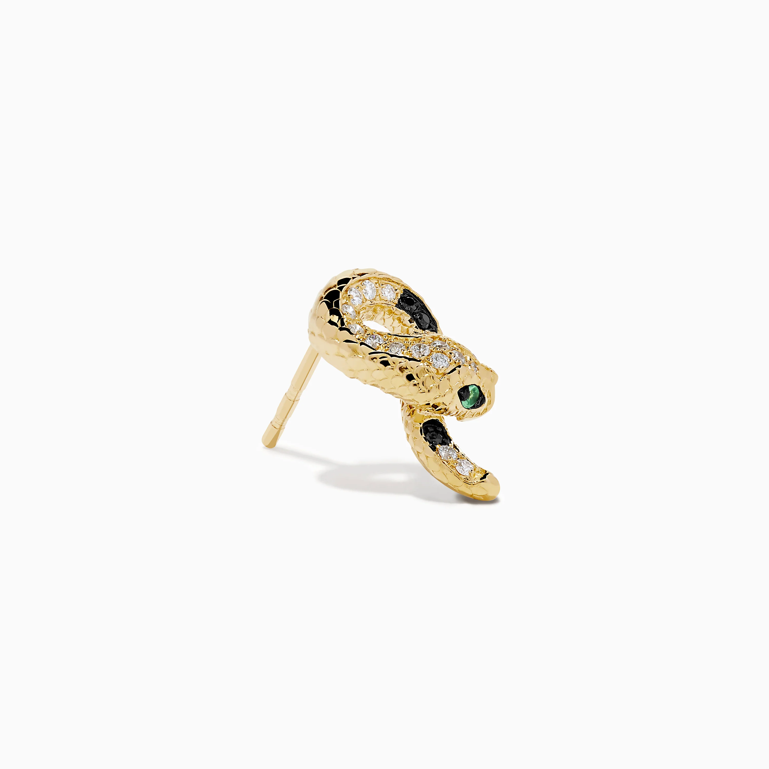 14K Yellow Gold Black and White Diamond Snake Earrings - Image 3
