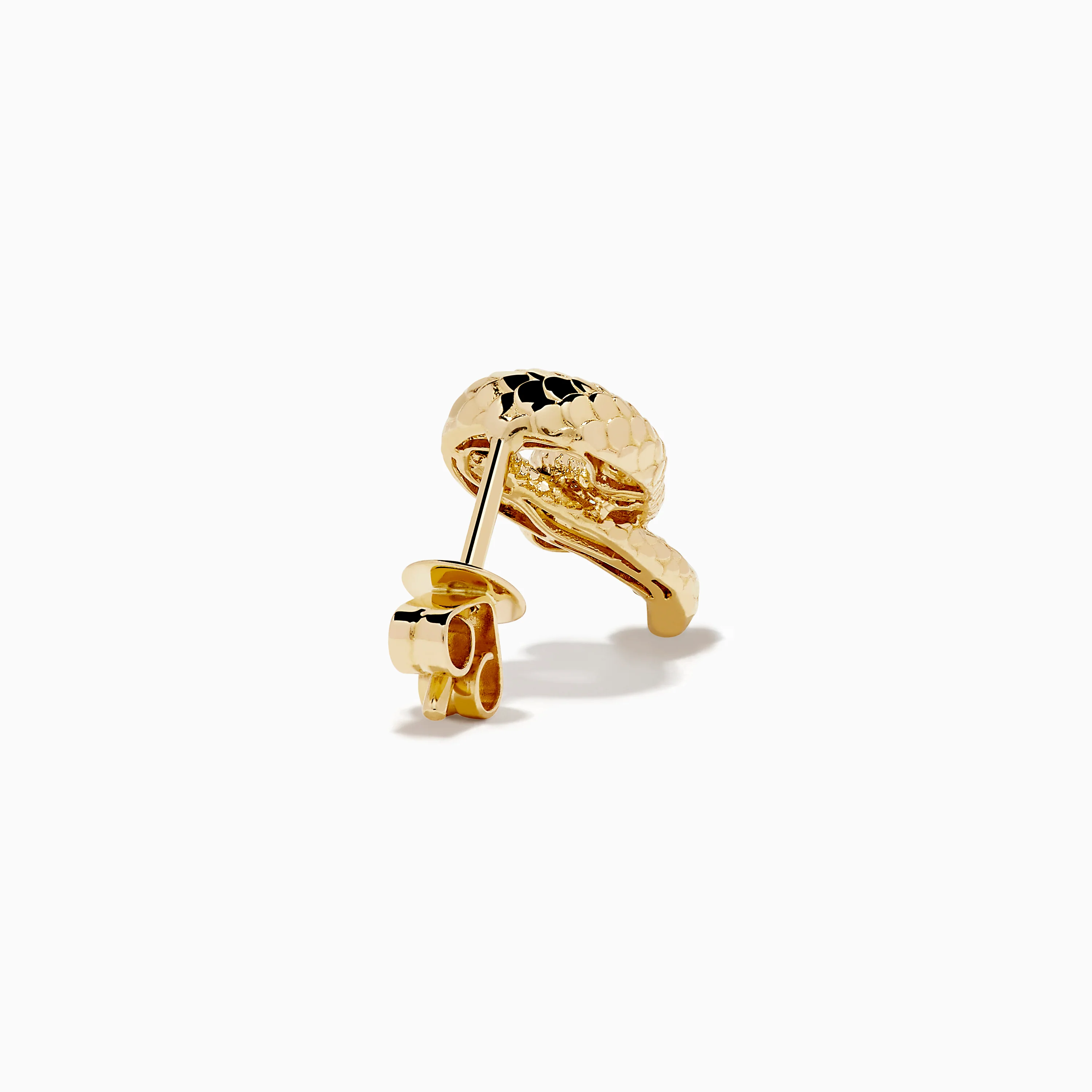 14K Yellow Gold Black and White Diamond Snake Earrings - Image 4