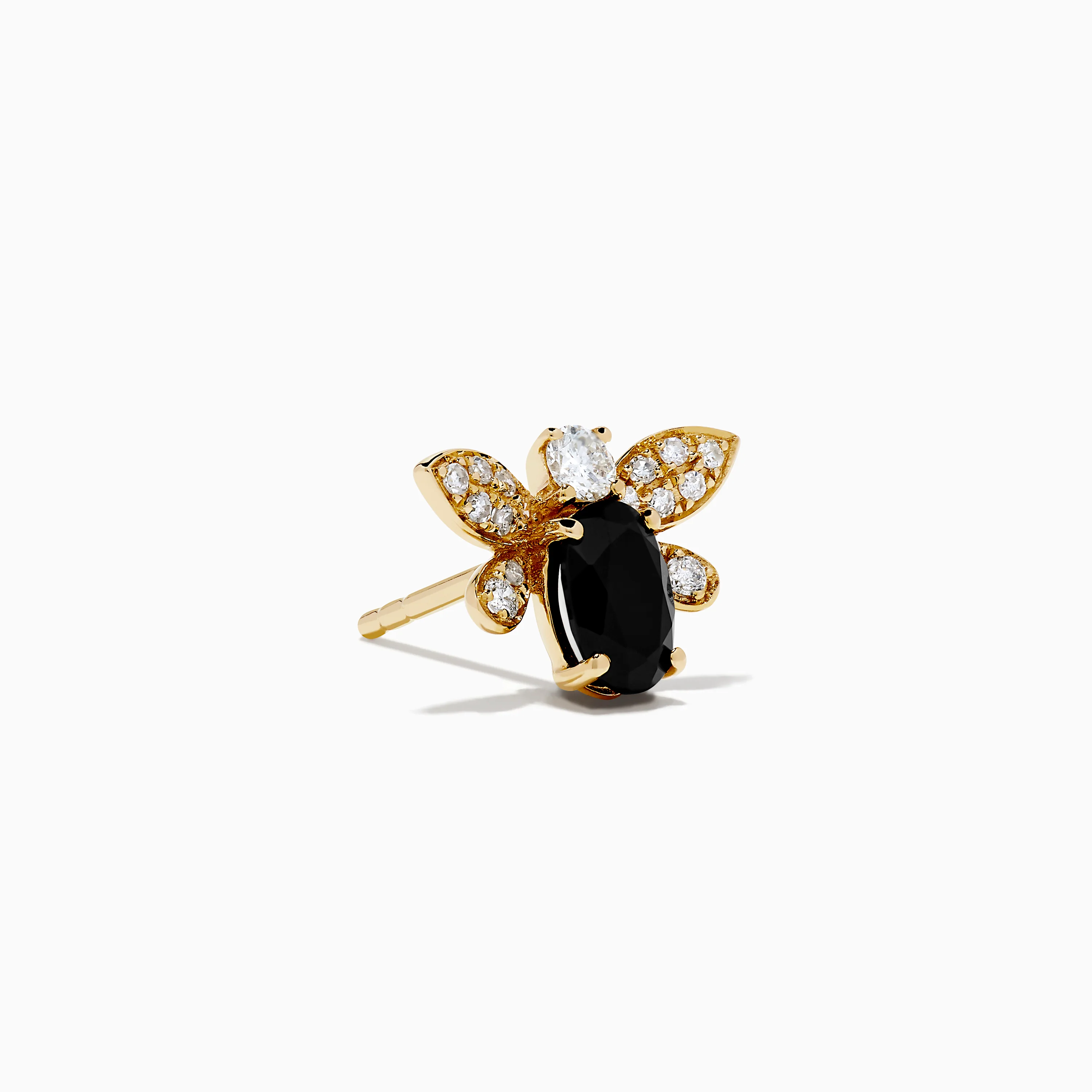 14K Yellow Gold Black Onyx and Diamond Bee Stud Earrings - Image 3