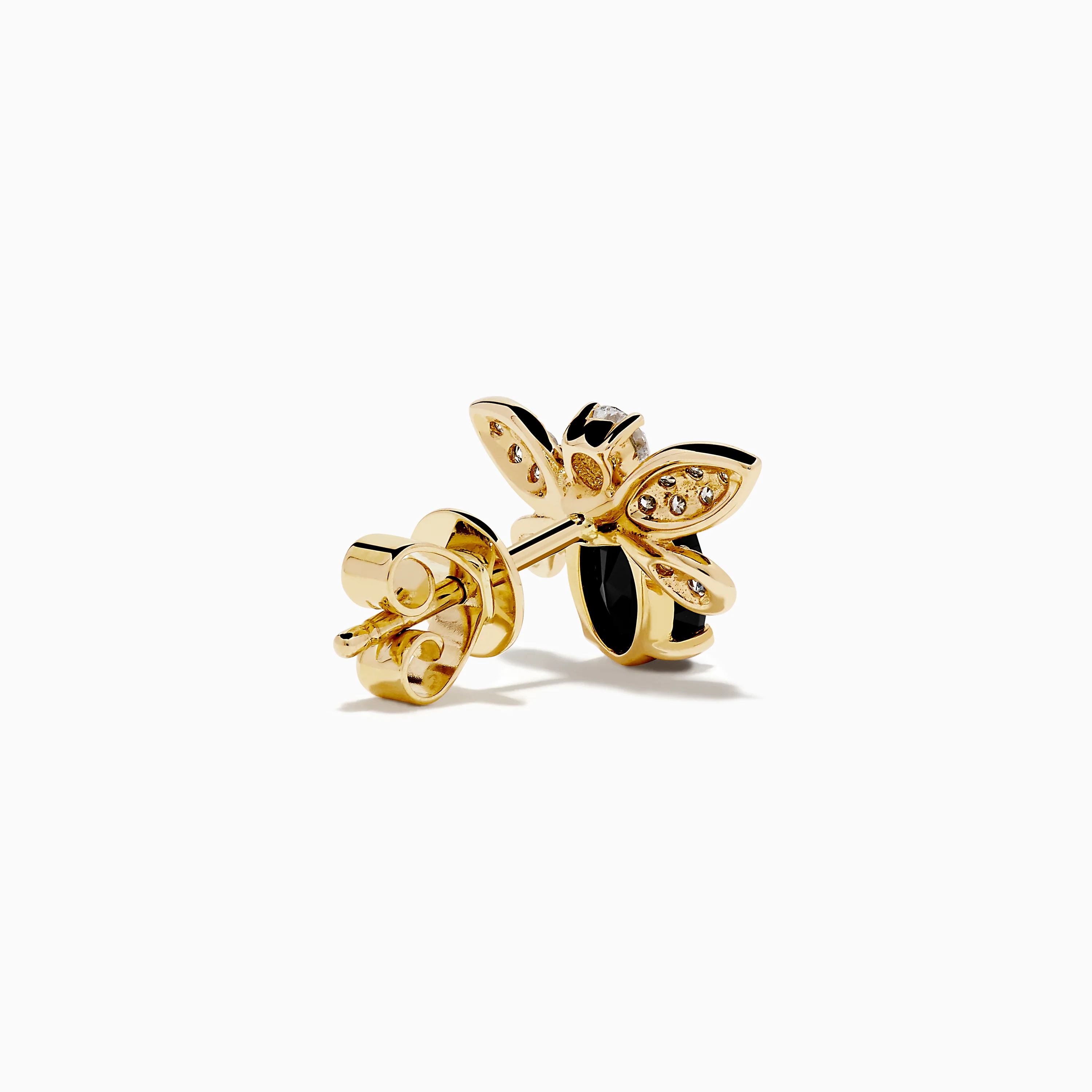 14K Yellow Gold Black Onyx and Diamond Bee Stud Earrings - Image 4