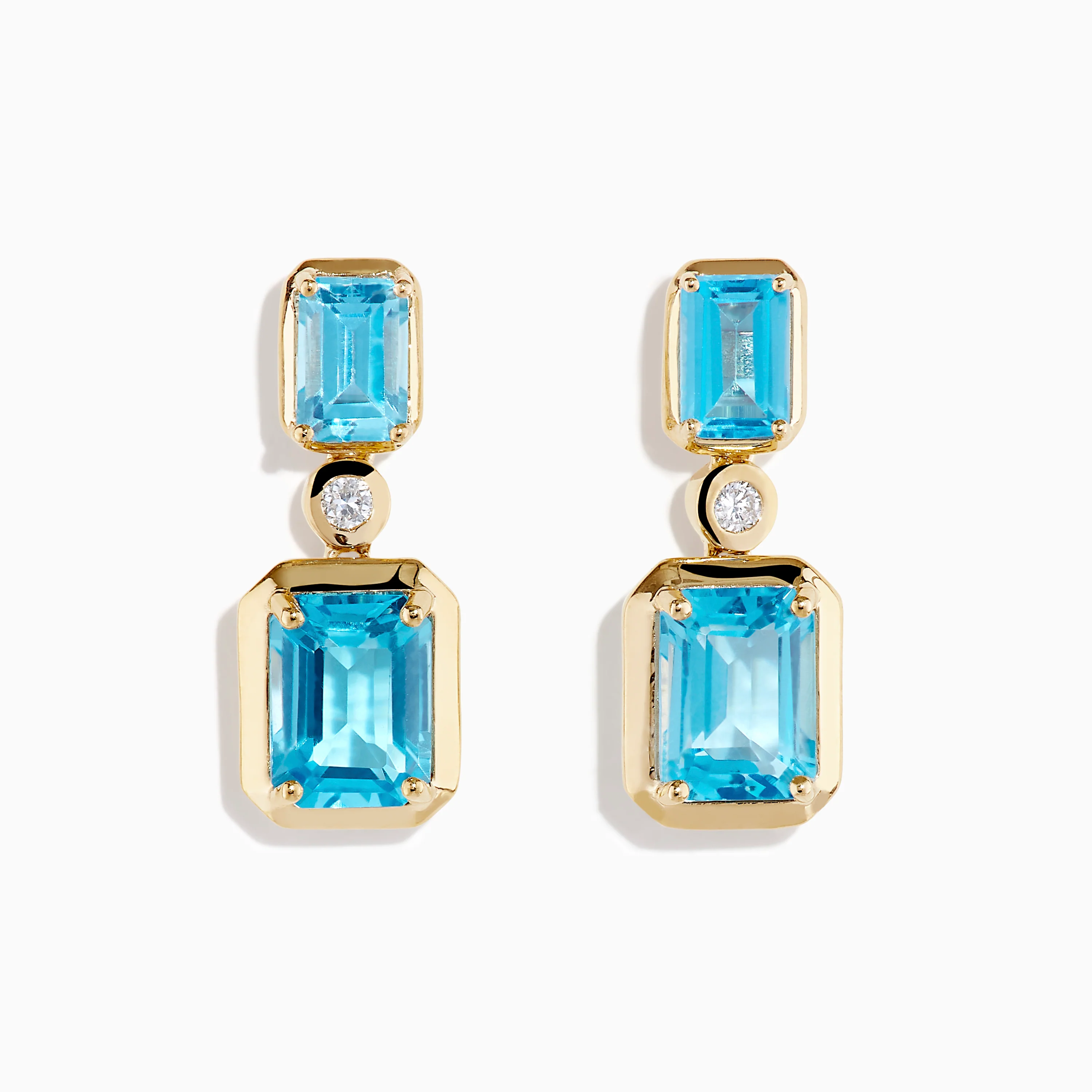 14K Yellow Gold Blue Topaz and Diamond Drop Earrings