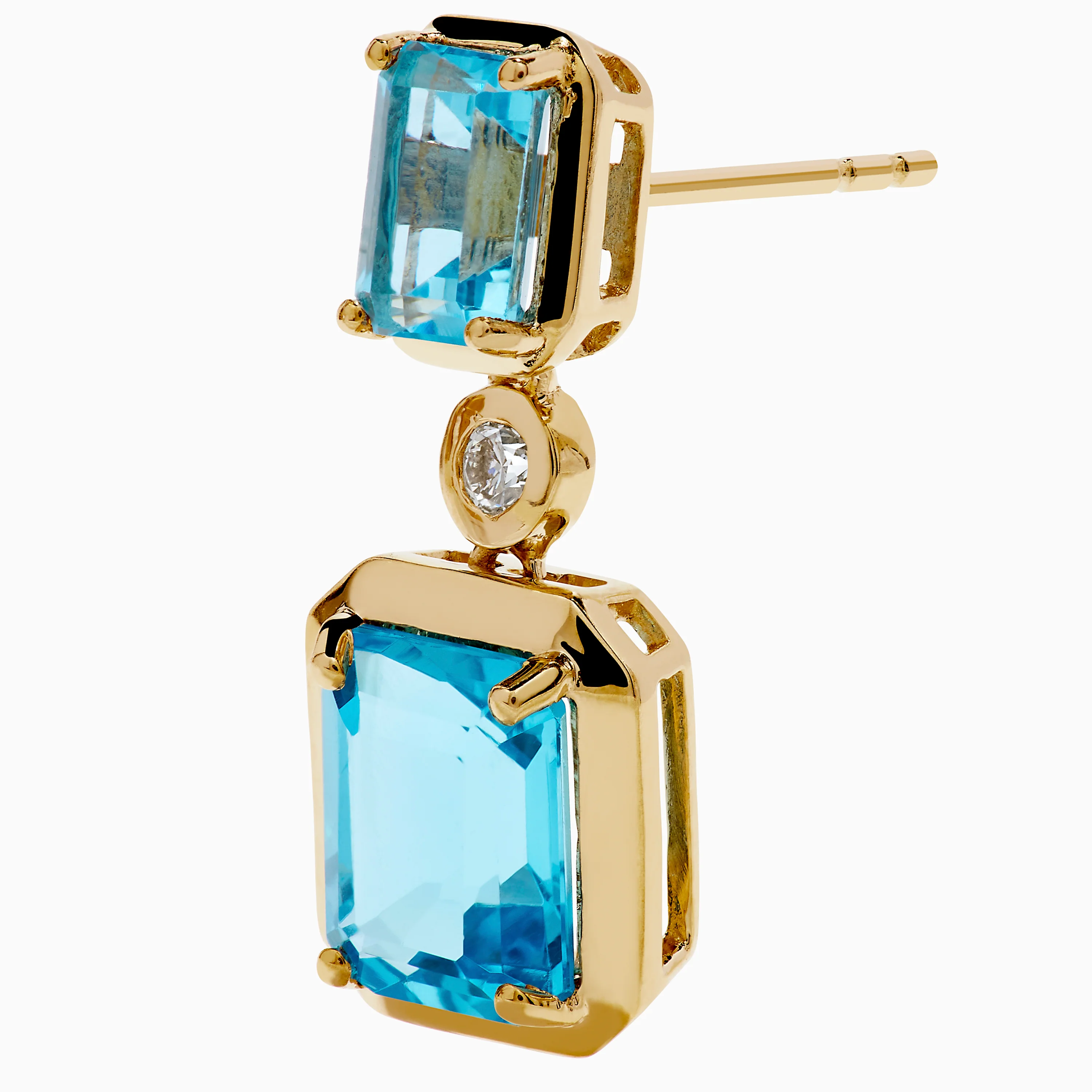 14K Yellow Gold Blue Topaz and Diamond Drop Earrings - Image 2