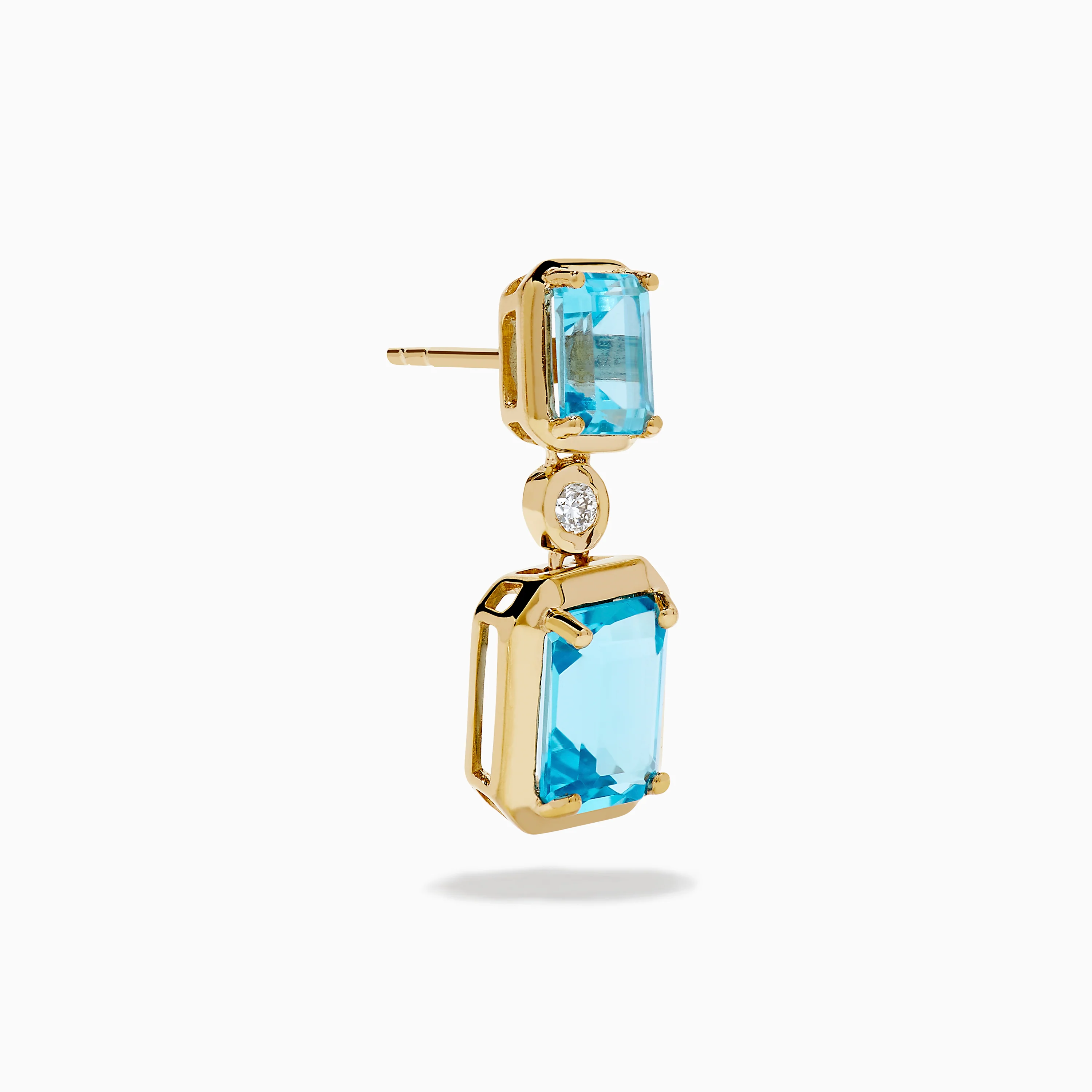 14K Yellow Gold Blue Topaz and Diamond Drop Earrings - Image 3