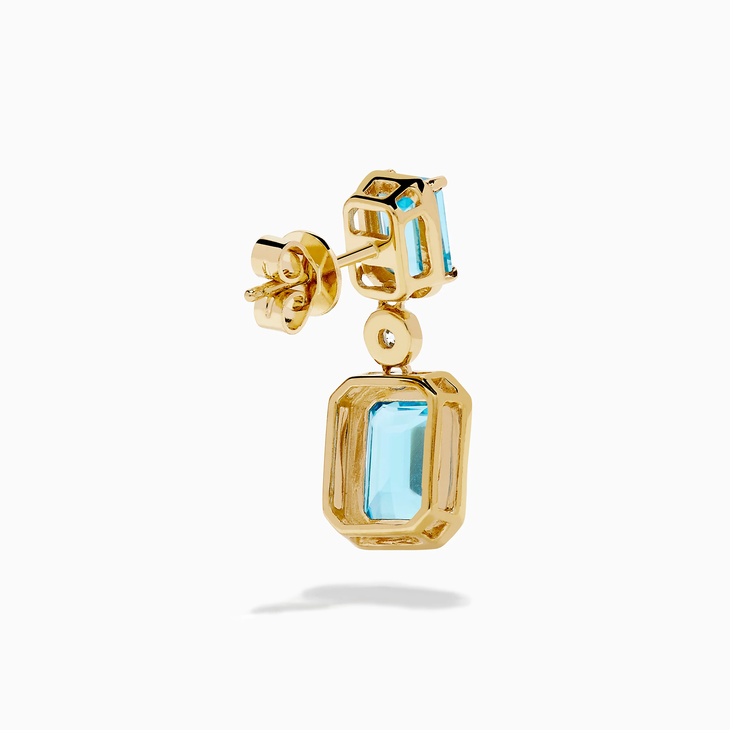 14K Yellow Gold Blue Topaz and Diamond Drop Earrings - Image 4