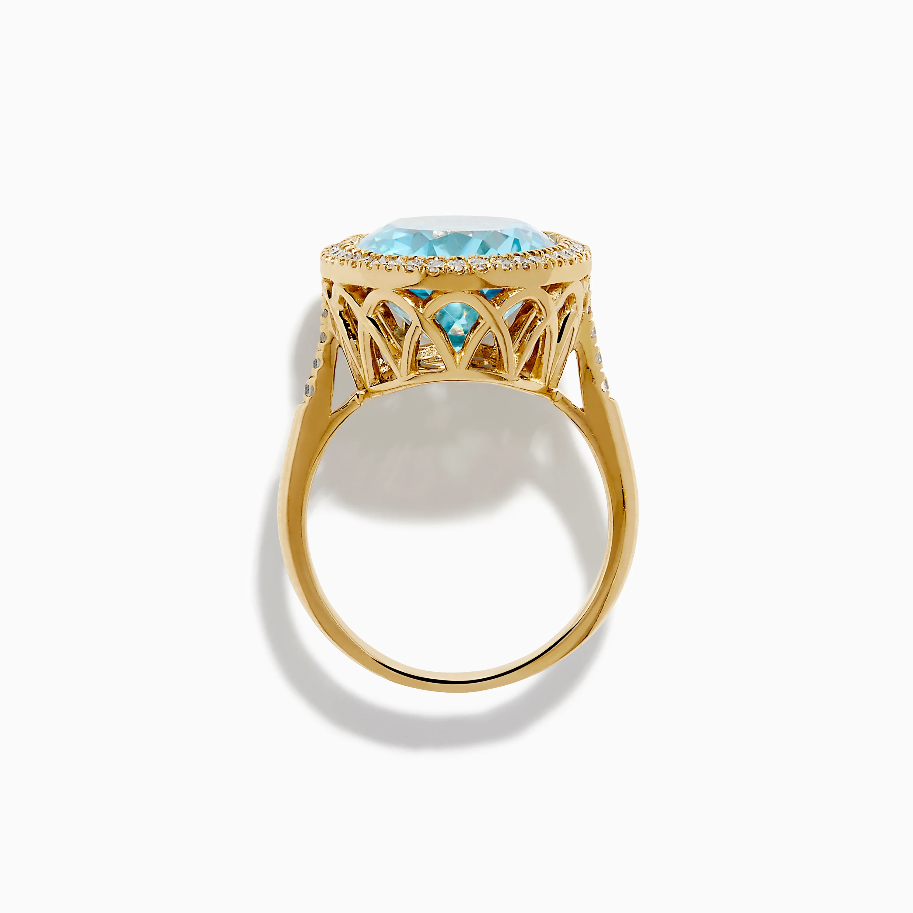 14K Yellow Gold Blue Topaz and Diamond Halo Cocktail Ring - Image 3