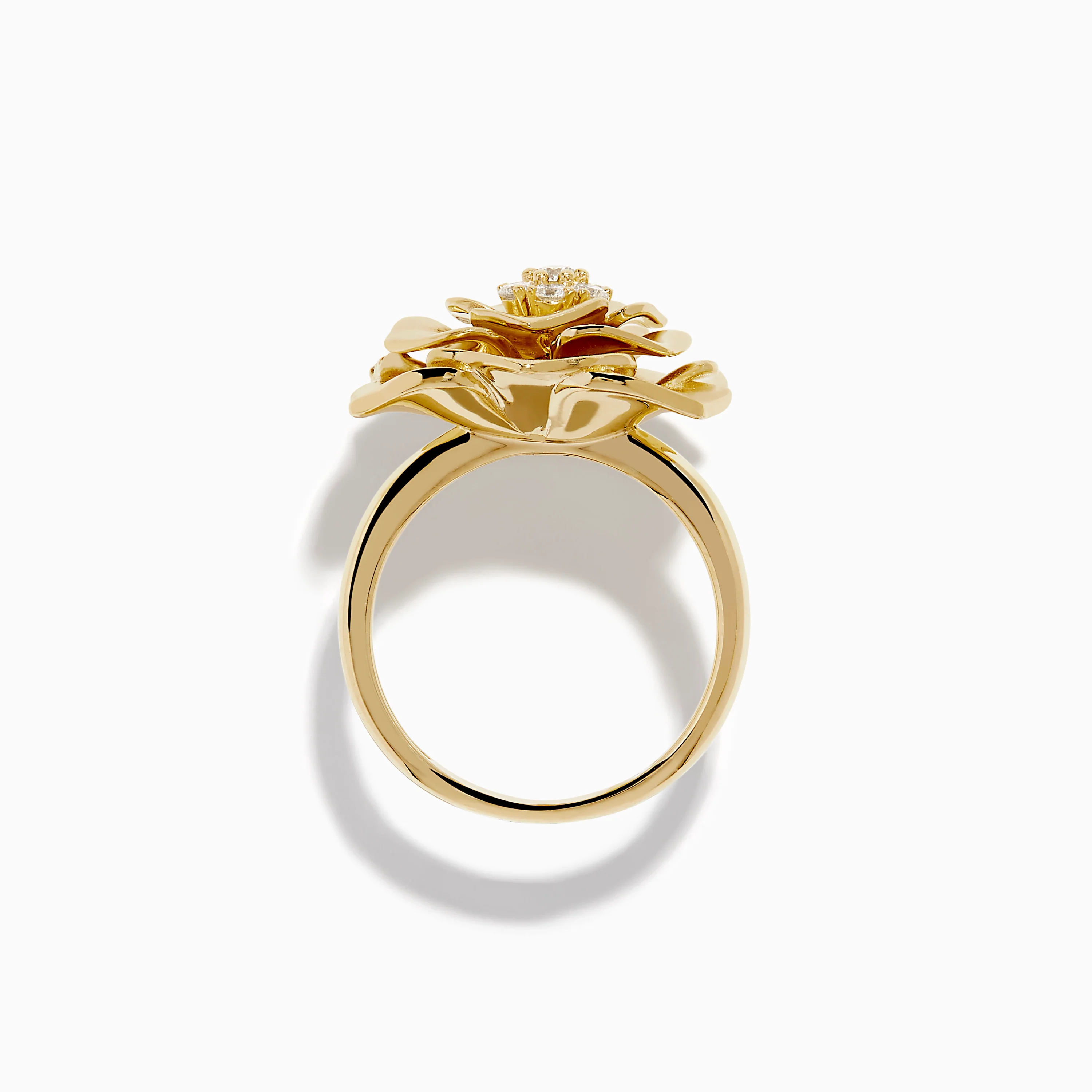 14K Yellow Gold Brushed Diamond Rose Flower Ring - Image 3