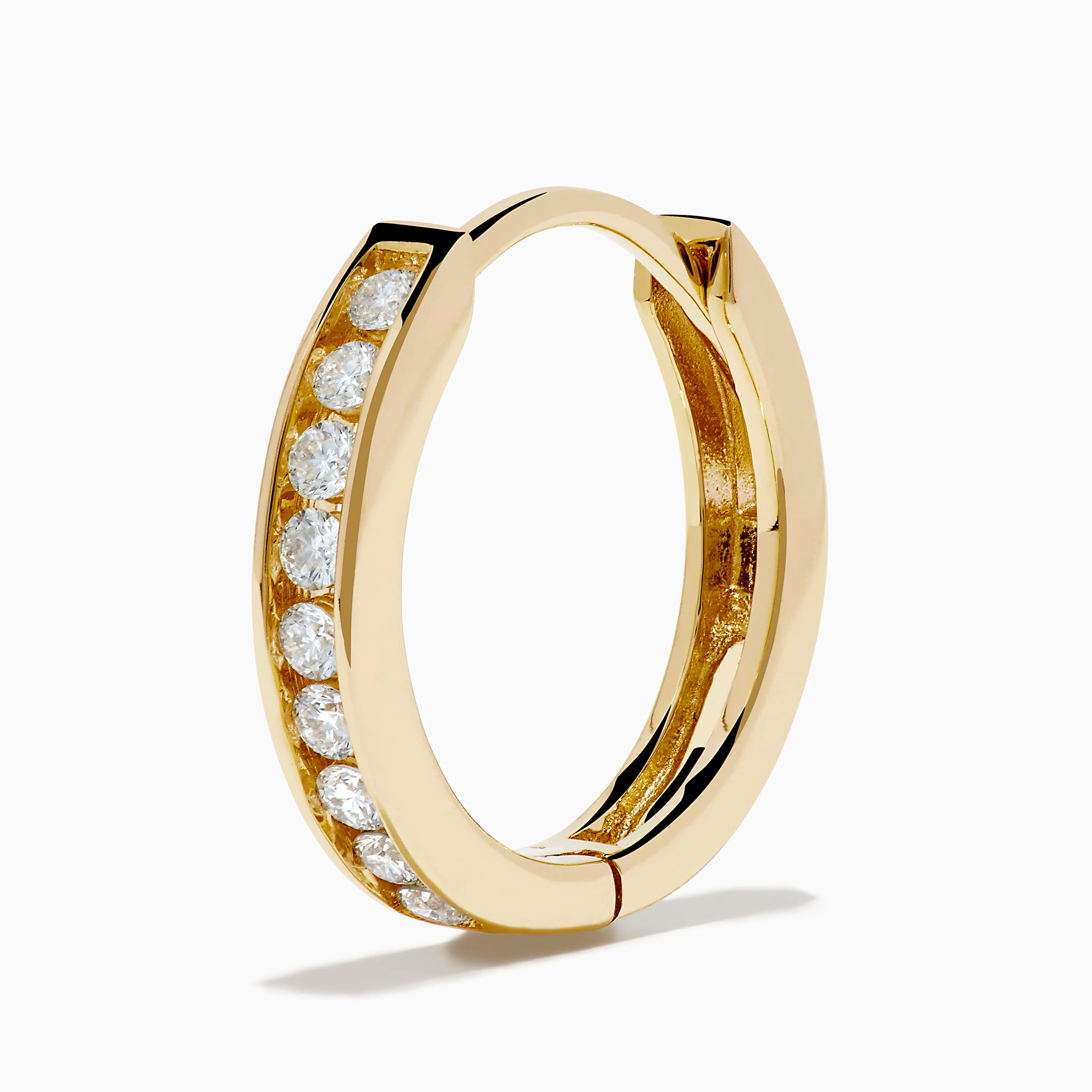 14K Yellow Gold Channel Set Diamond Mini Hoop Earrings - Image 2