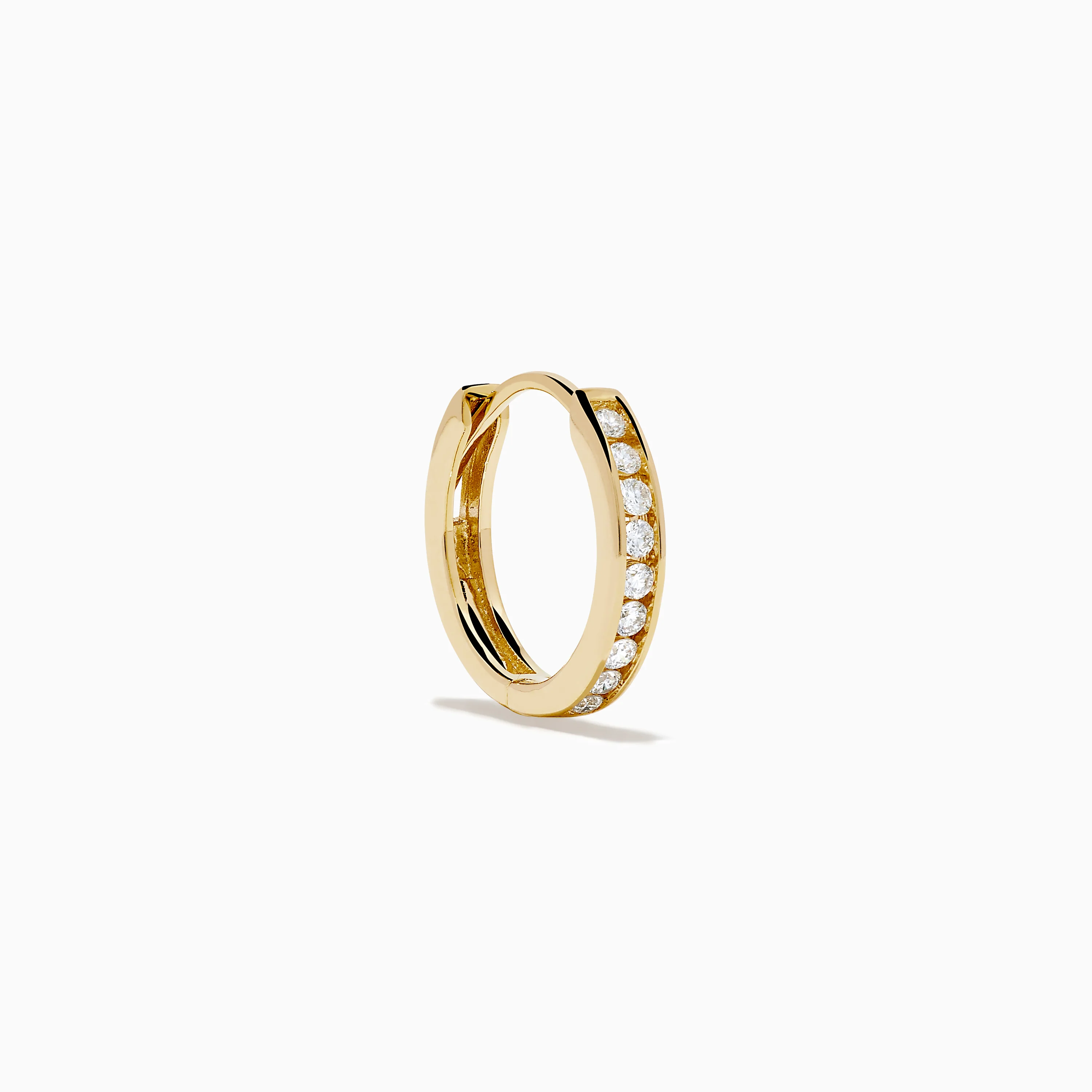 14K Yellow Gold Channel Set Diamond Mini Hoop Earrings - Image 3