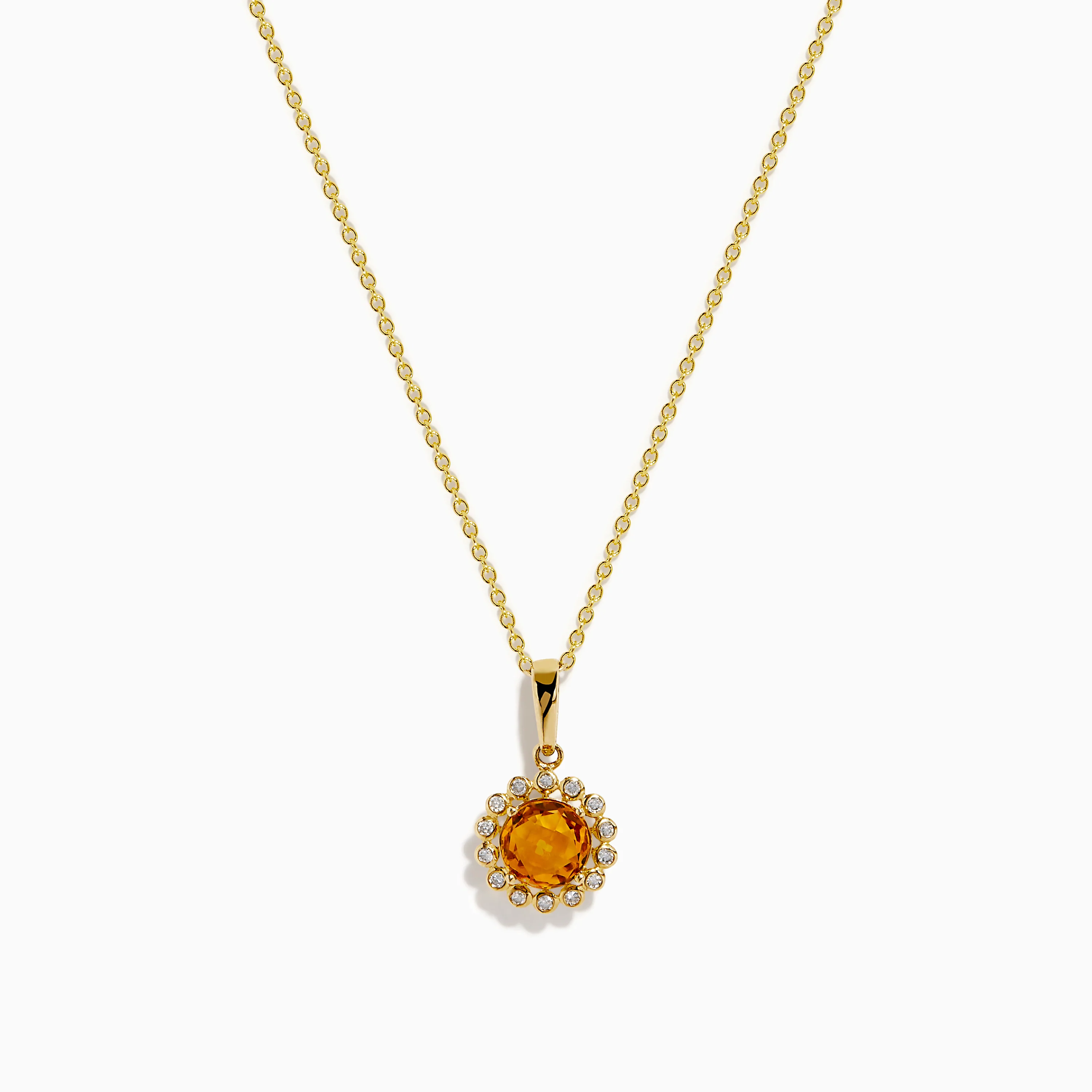 14K Yellow Gold Citrine and Diamond Halo Pendant