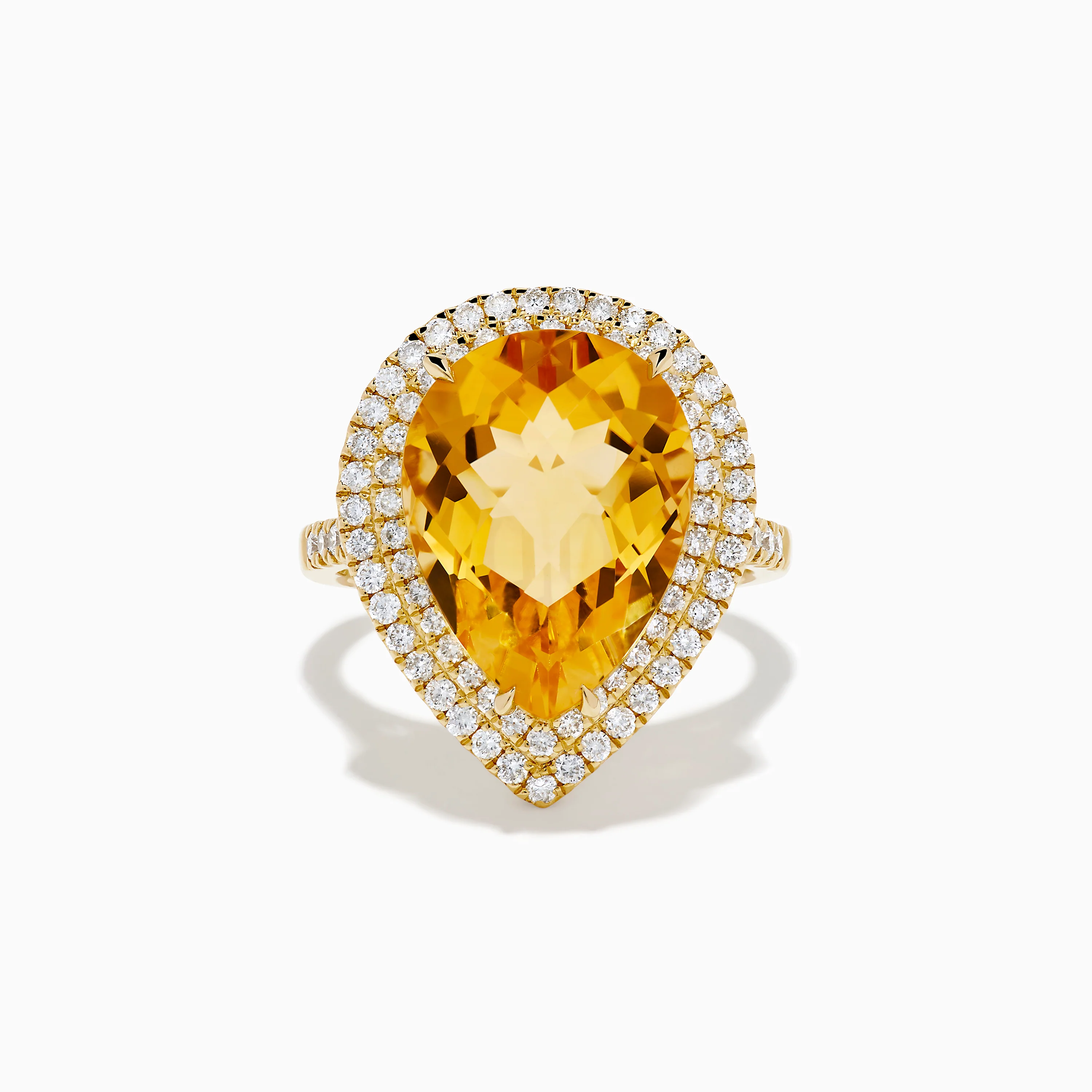 14K Yellow Gold Citrine and Diamond Pear Halo Cocktail Ring
