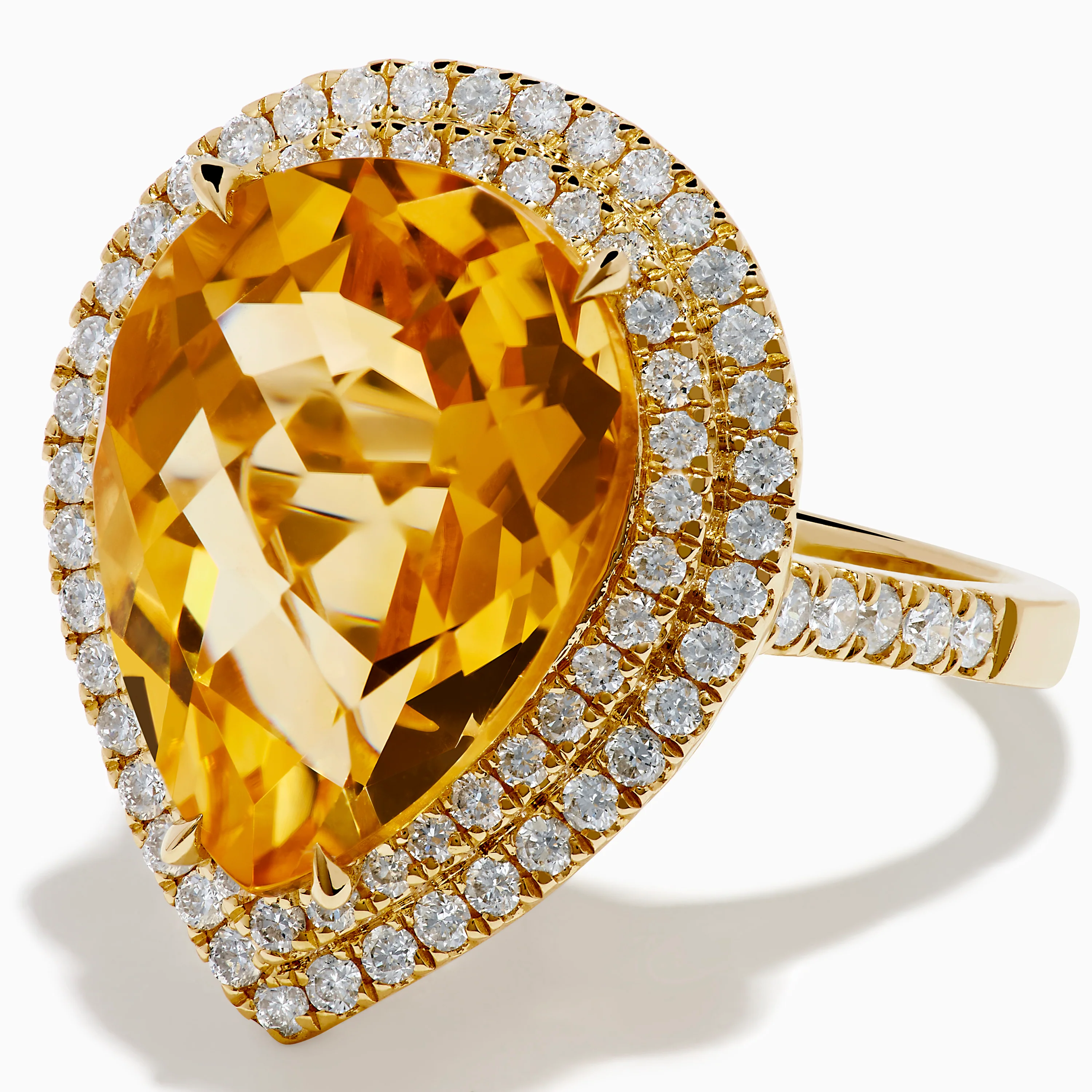 14K Yellow Gold Citrine and Diamond Pear Halo Cocktail Ring - Image 2