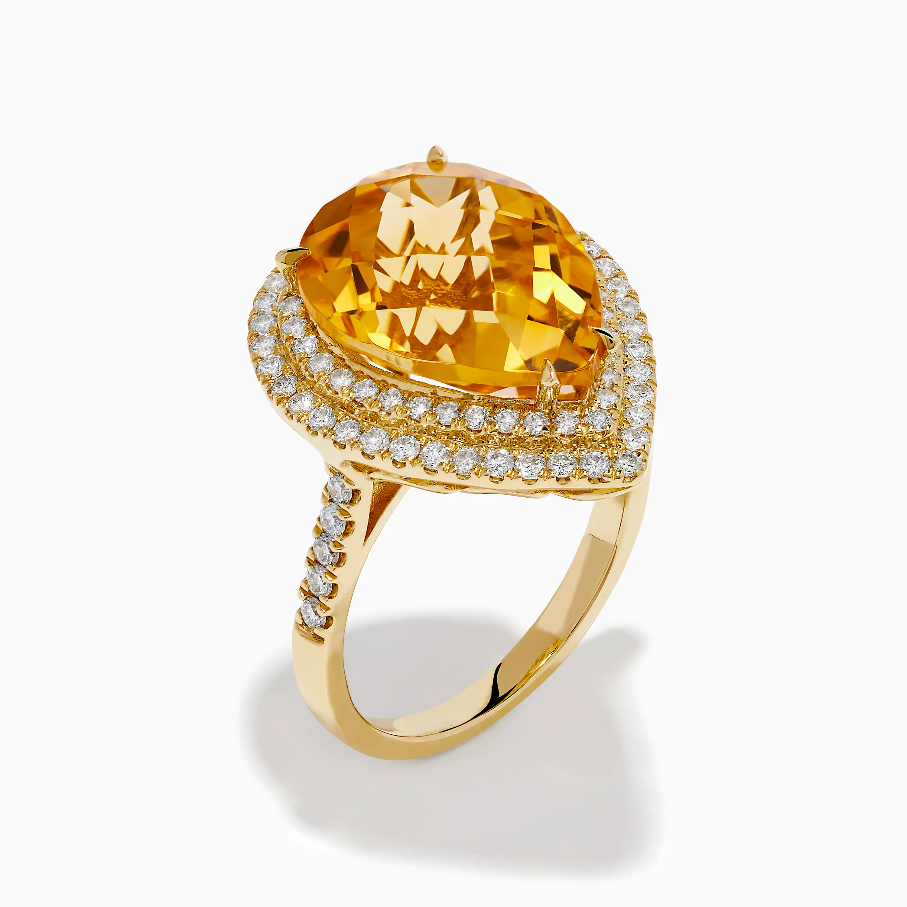 14K Yellow Gold Citrine and Diamond Pear Halo Cocktail Ring - Image 4