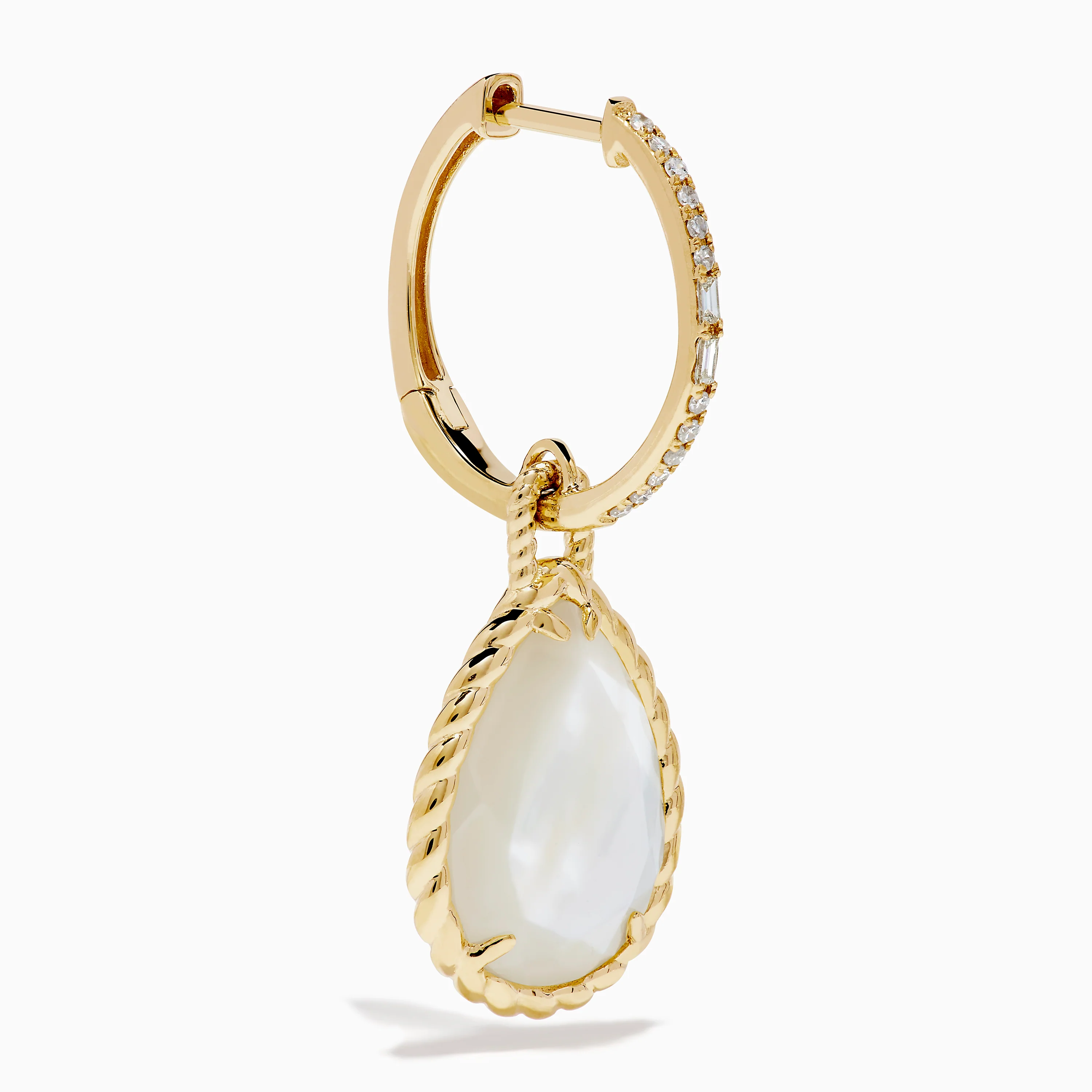 14K Yellow Gold Mother of Pearl and Diamond Dangle Earrings - Image 3