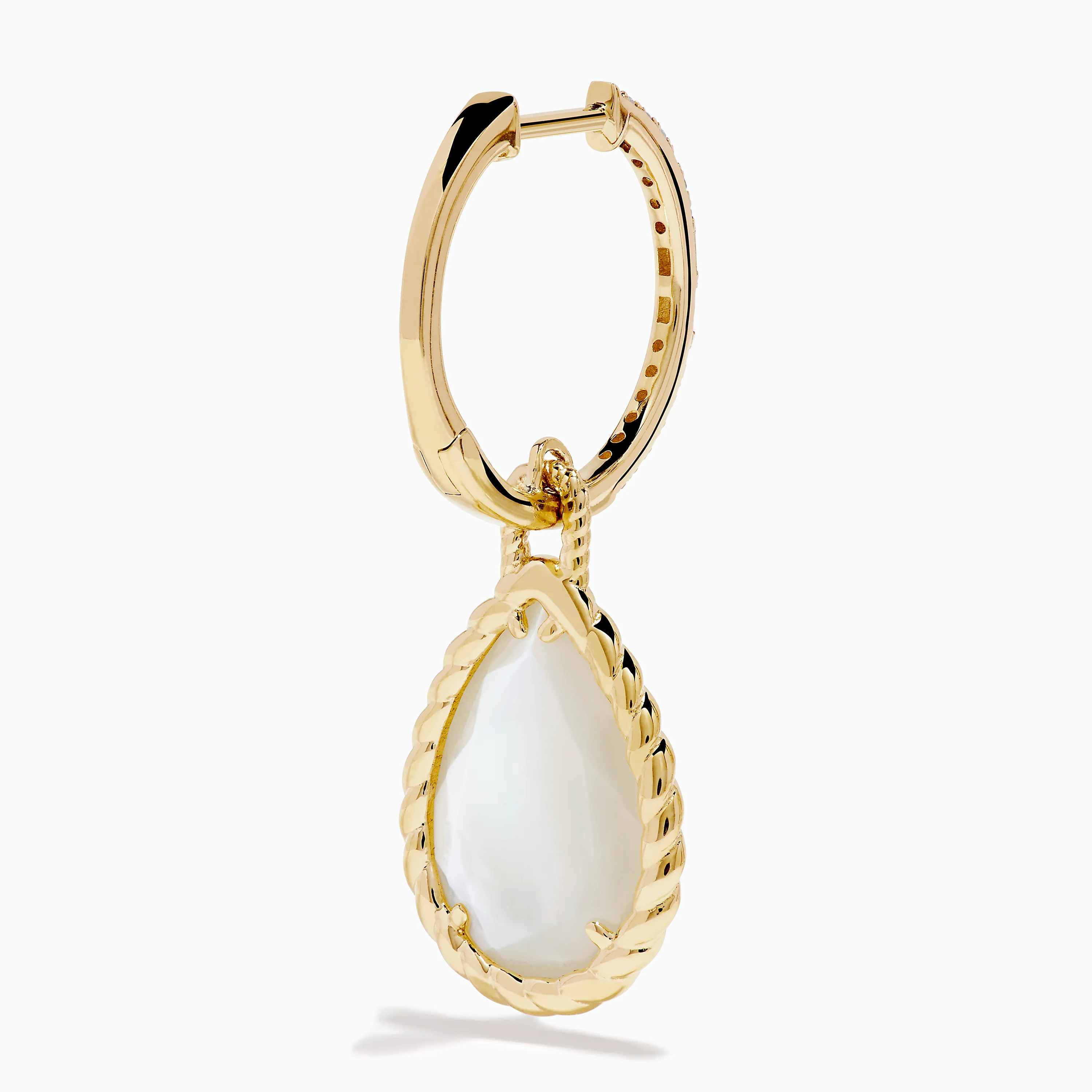 14K Yellow Gold Mother of Pearl and Diamond Dangle Earrings - Image 4