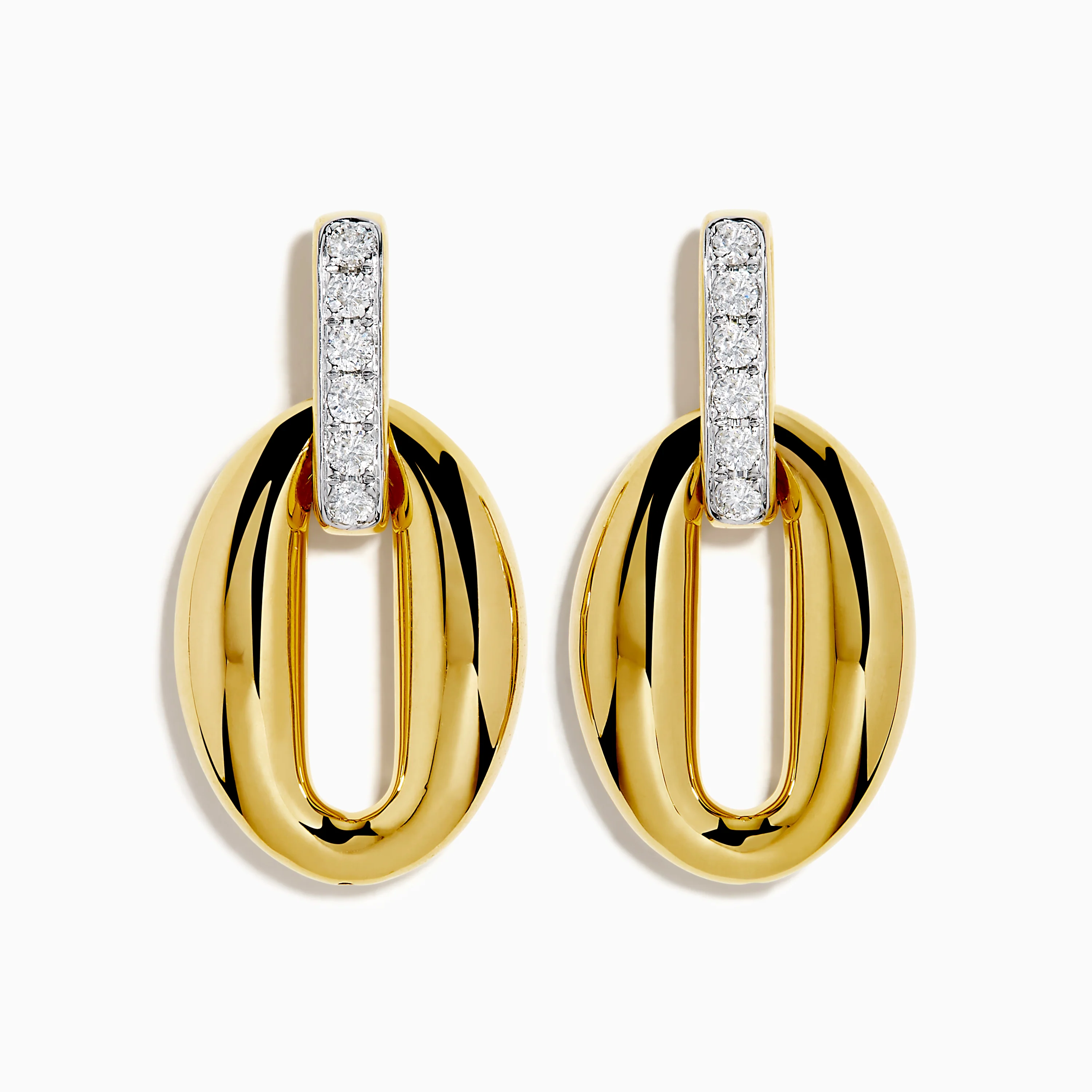 14K Yellow Gold Diamond Accented Sculptural Oval Drop Earrings