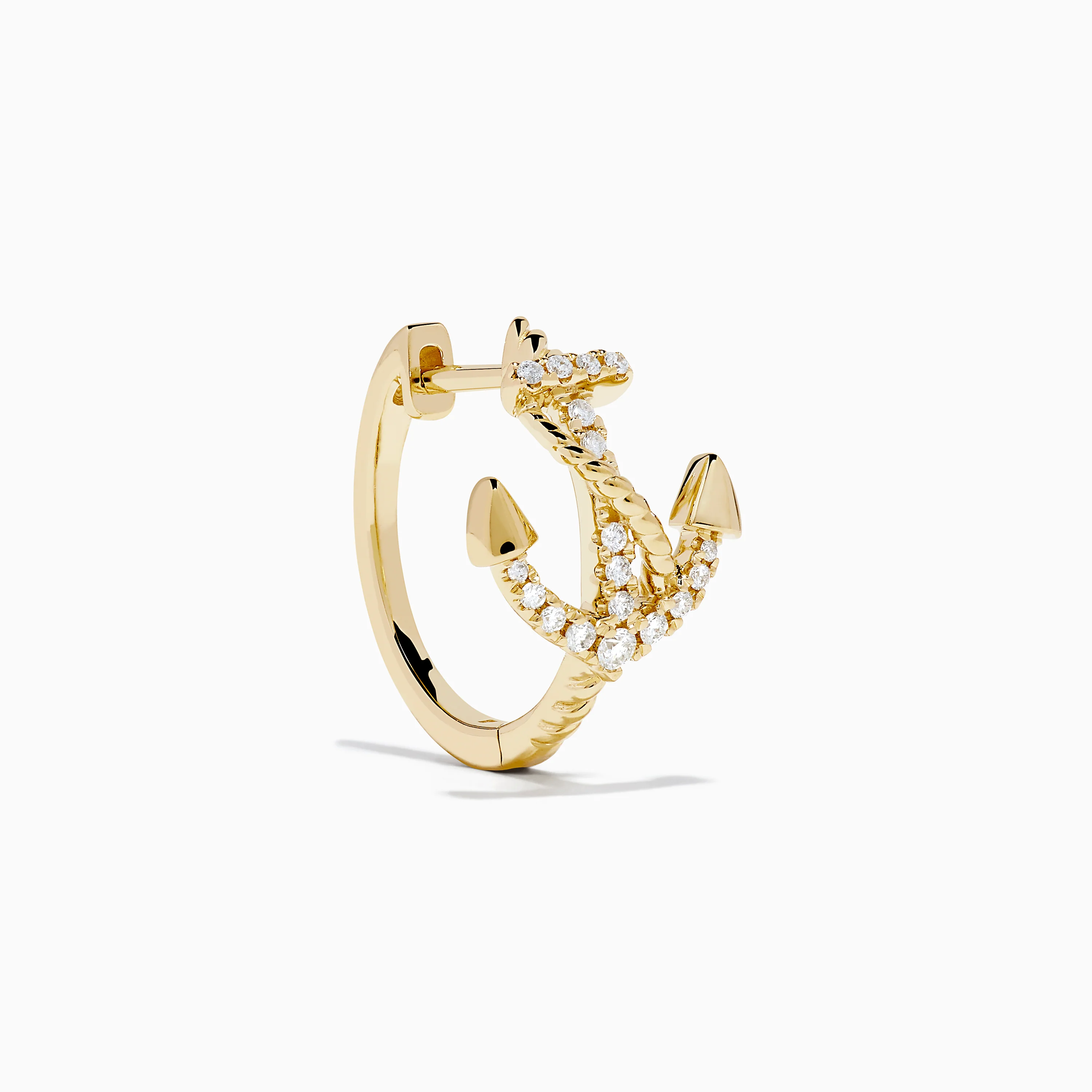 14K Yellow Gold Diamond Anchor Hoop Earrings - Image 3