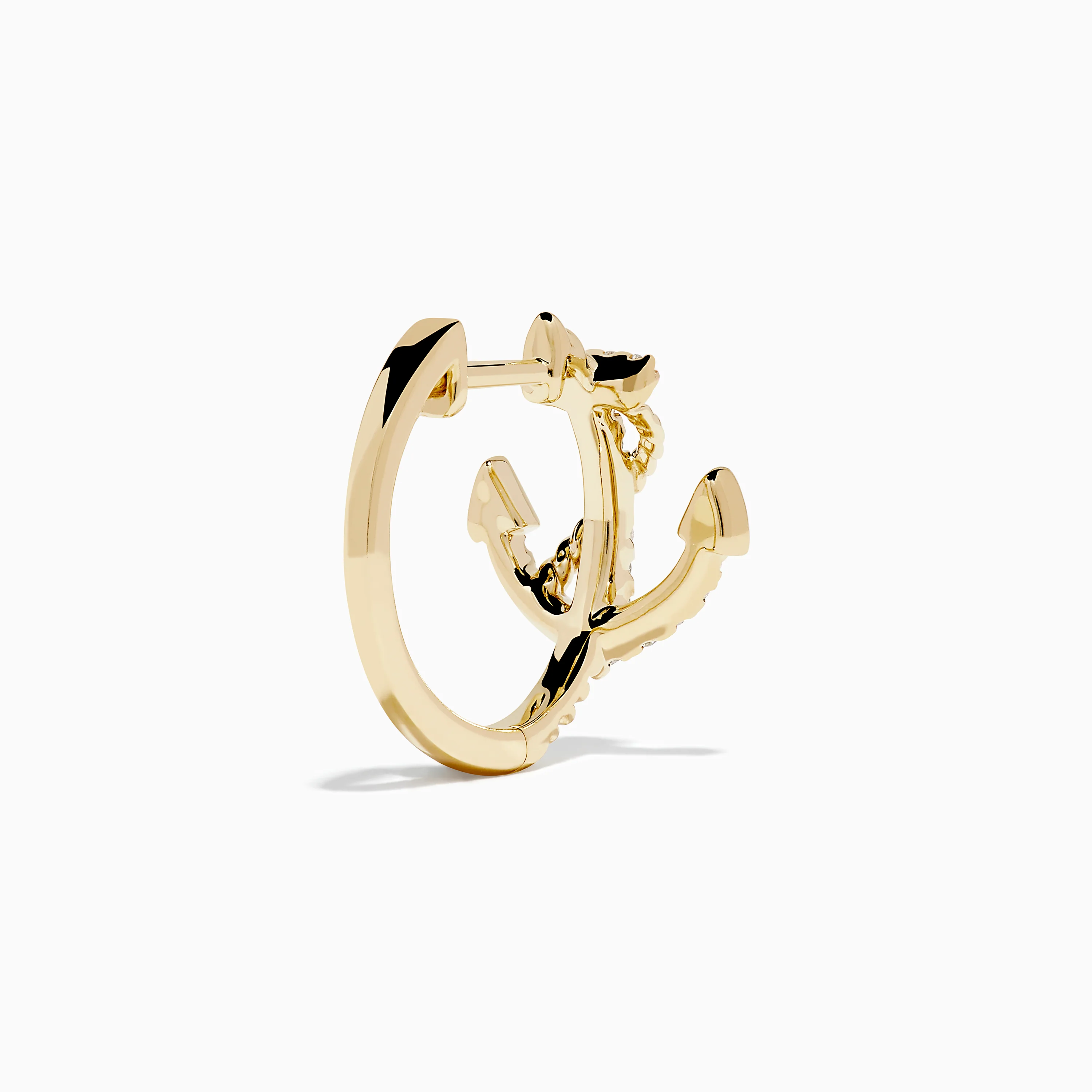 14K Yellow Gold Diamond Anchor Hoop Earrings - Image 4