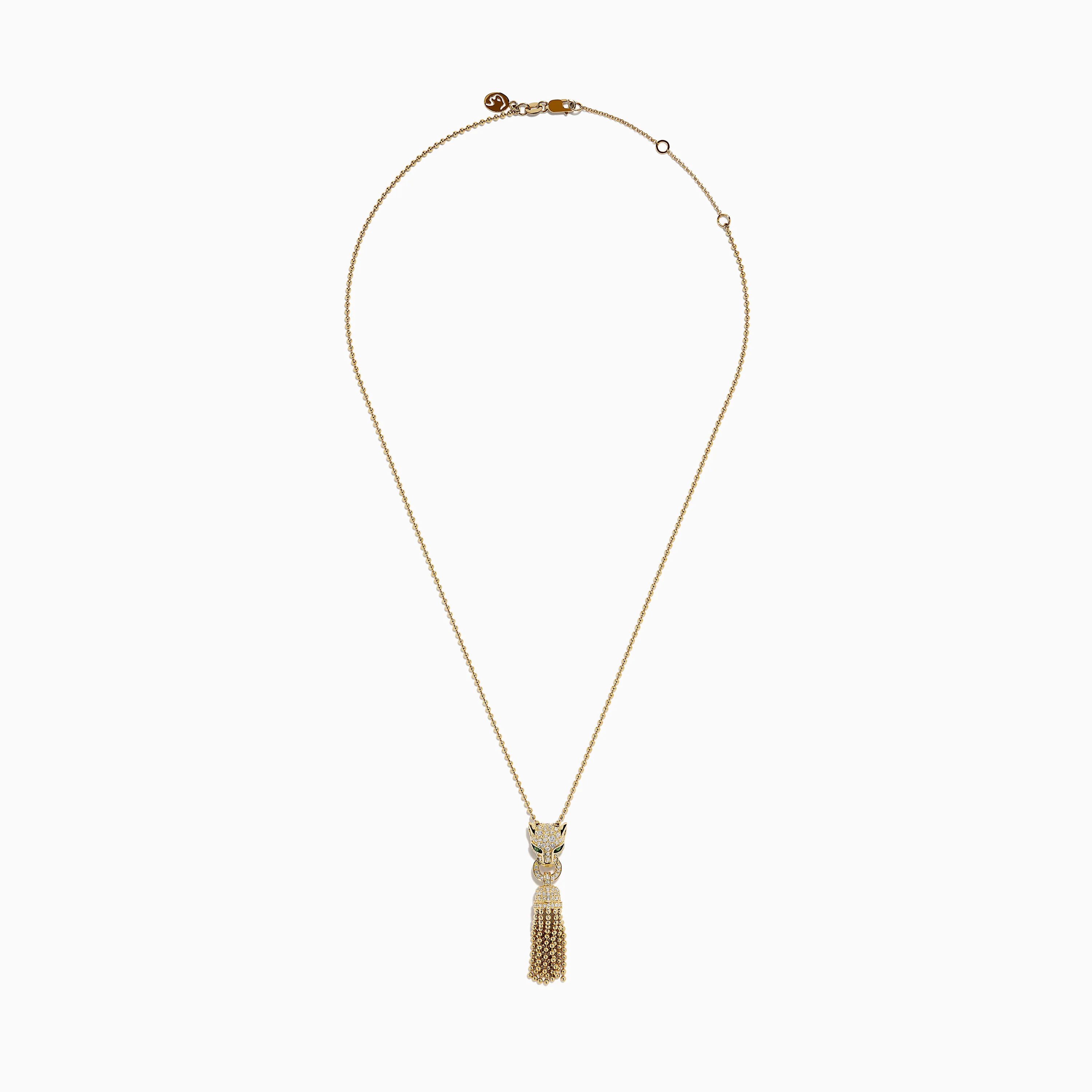 Web Exclusive 14K Yellow Gold Diamond and Emerald Lariat Tassel Panther Pendant - Image 3